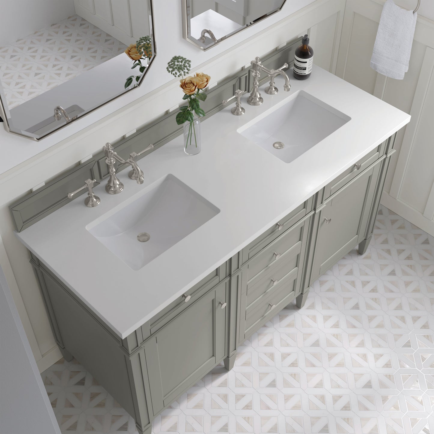 
                  
                    Brittany 60" Double Vanity in Urban Gray Double bathroom Vanity James Martin Vanities White Zeus Silestone 
                  
                