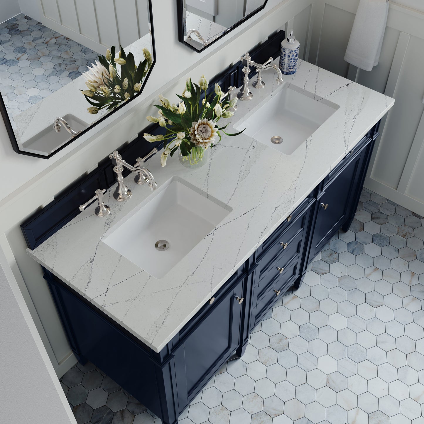 
                  
                    Brittany 60" Double Vanity in Victory Blue Double bathroom Vanity James Martin Vanities Ethereal Noctis Silestone 
                  
                