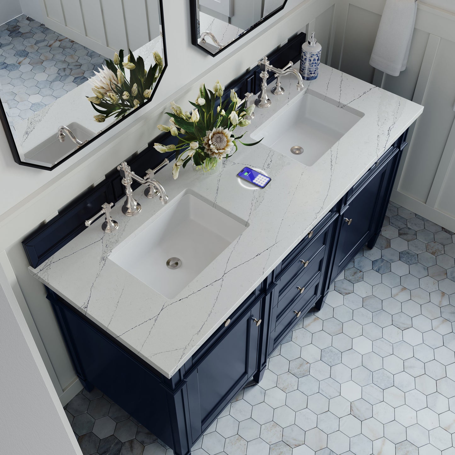 
                  
                    Brittany 60" Double Vanity in Victory Blue Double bathroom Vanity James Martin Vanities FreePower-Enabled Ethereal Noctis Silestone 
                  
                