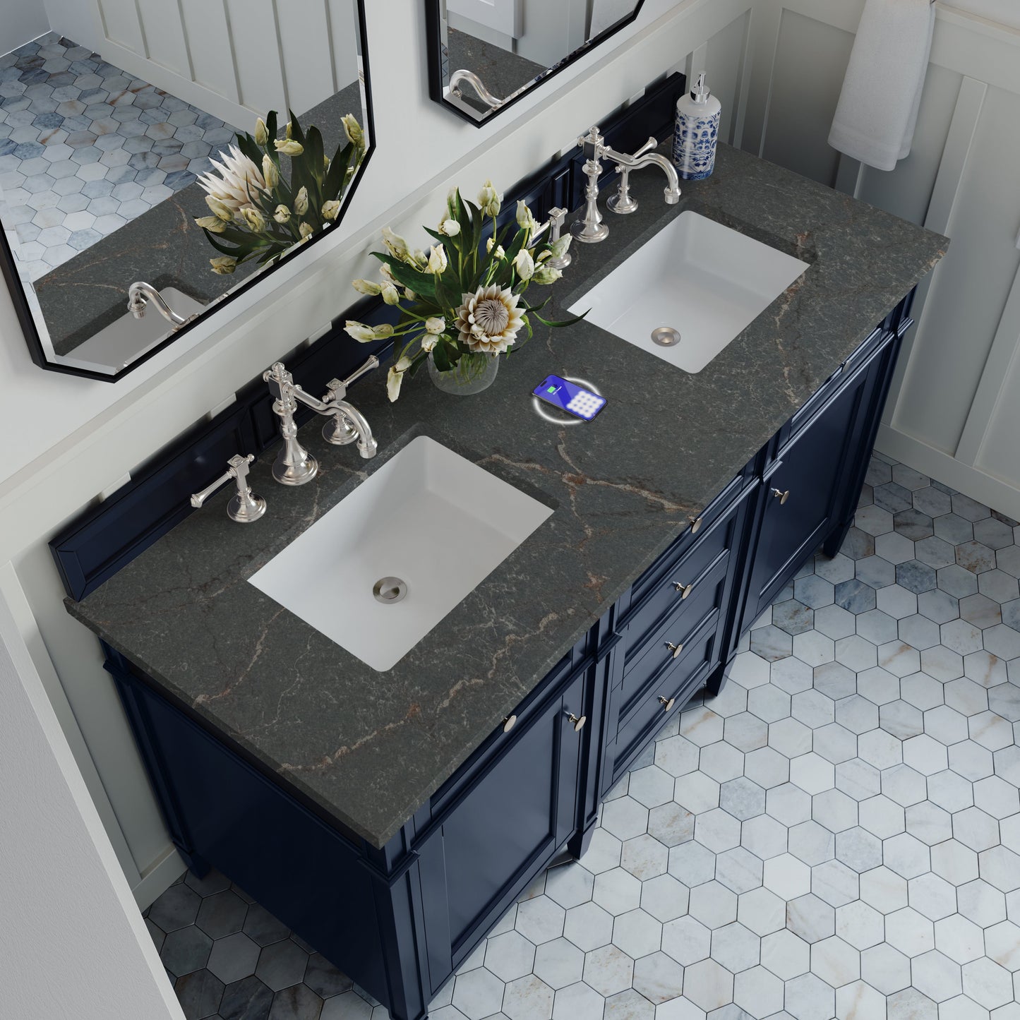 
                  
                    Brittany 60" Double Vanity in Victory Blue Double bathroom Vanity James Martin Vanities FreePower-Enabled Parisien Bleu Silestone 
                  
                