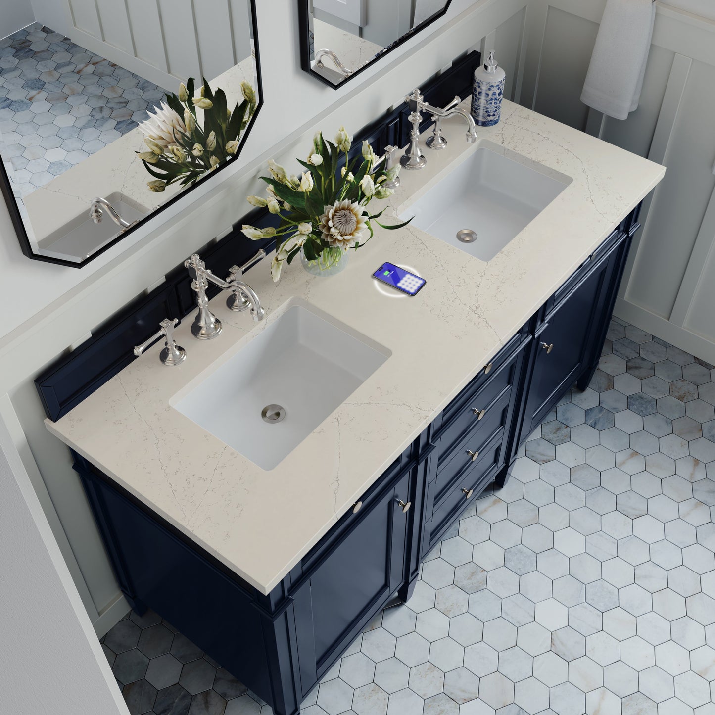 
                  
                    Brittany 60" Double Vanity in Victory Blue Double bathroom Vanity James Martin Vanities FreePower-Enabled Siberian Silestone 
                  
                