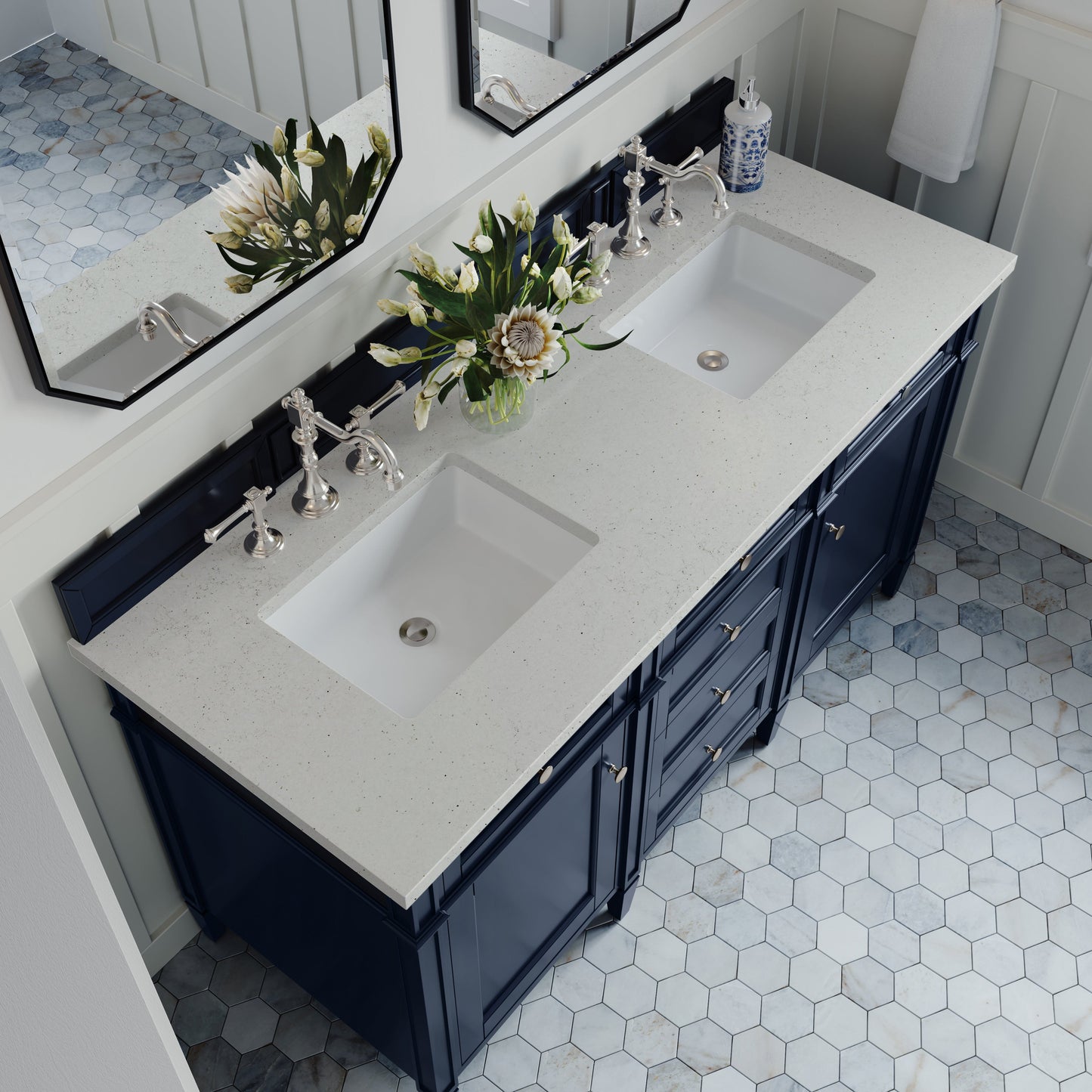 
                  
                    Brittany 60" Double Vanity in Victory Blue Double bathroom Vanity James Martin Vanities Lime Delight Silestone 
                  
                