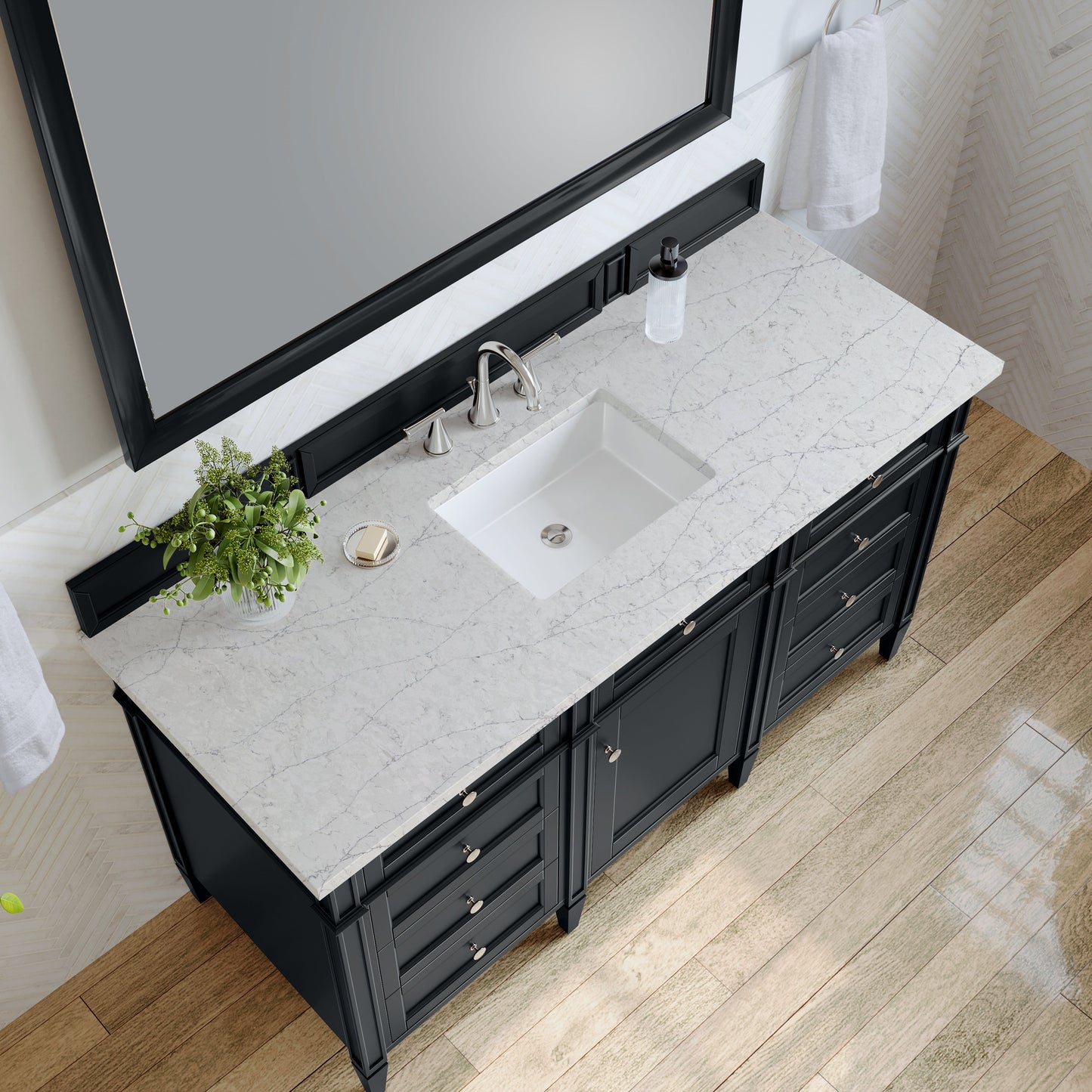
                  
                    Brittany 60" Single Vanity in Black Onyx Single Bathroom Vanity James Martin Vanities Eternal Jasmine Pearl Silestone 
                  
                