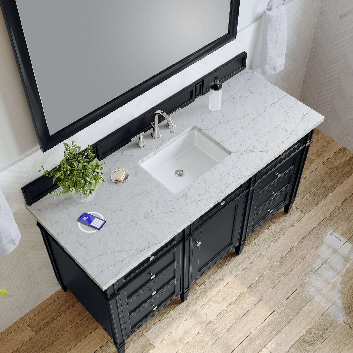 
                  
                    Brittany 60" Single Vanity in Black Onyx Single Bathroom Vanity James Martin Vanities Eternal Jasmine Pearl Silestone with FreePower 
                  
                