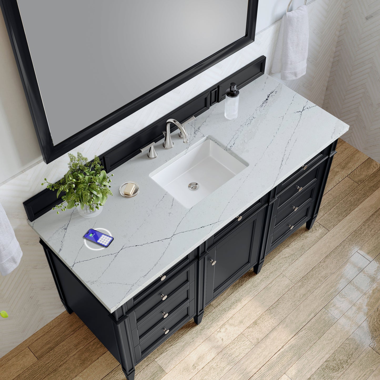 
                  
                    Brittany 60" Single Vanity in Black Onyx Single Bathroom Vanity James Martin Vanities Ethereal Noctis Silestone with FreePower 
                  
                