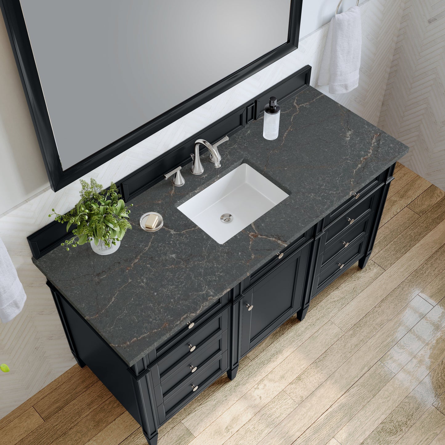 
                  
                    Brittany 60" Single Vanity in Black Onyx Single Bathroom Vanity James Martin Vanities Parisien Bleu Silestone 
                  
                