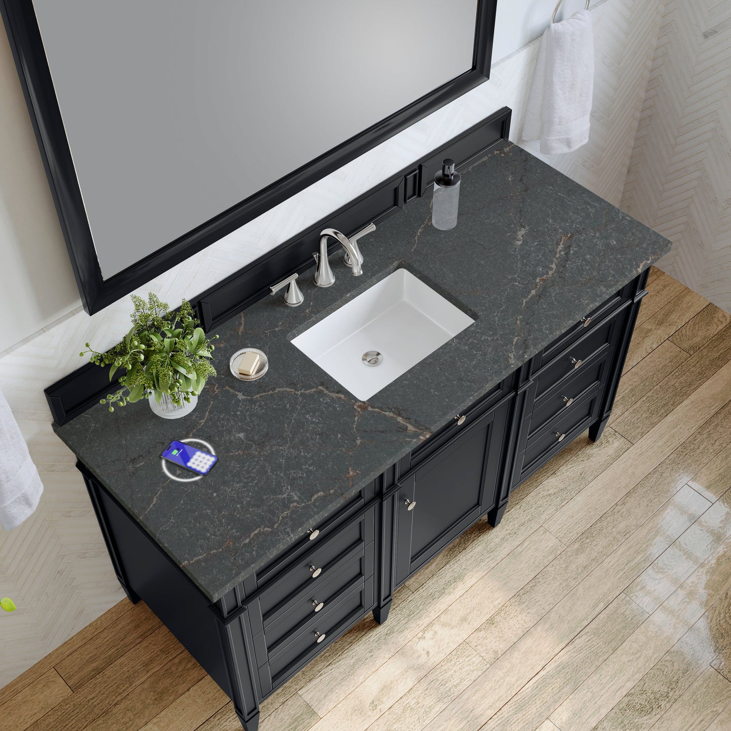 
                  
                    Brittany 60" Single Vanity in Black Onyx Single Bathroom Vanity James Martin Vanities Parisien Bleu Silestone with FreePower 
                  
                