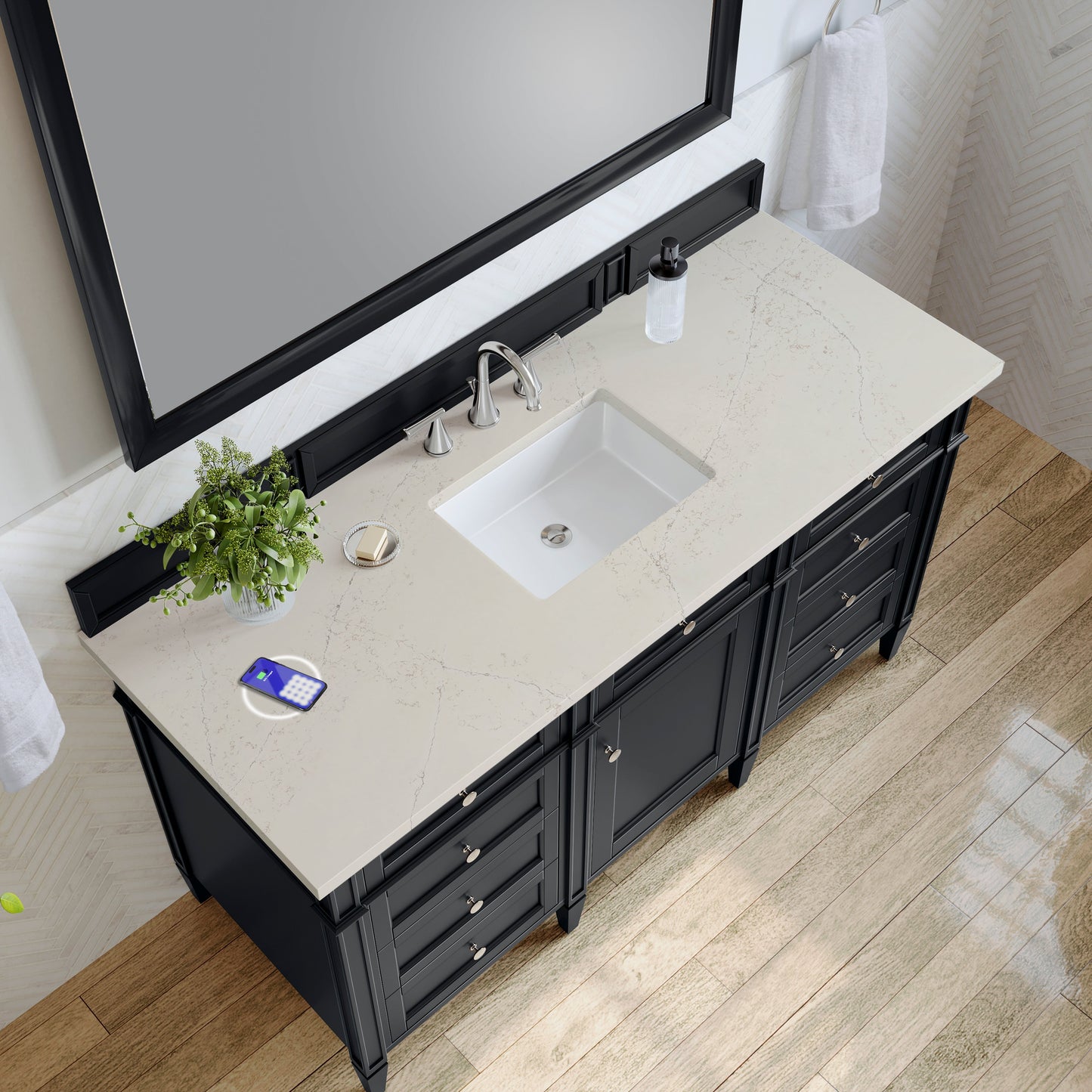 
                  
                    Brittany 60" Single Vanity in Black Onyx Single Bathroom Vanity James Martin Vanities Siberian Silestone with FreePower 
                  
                