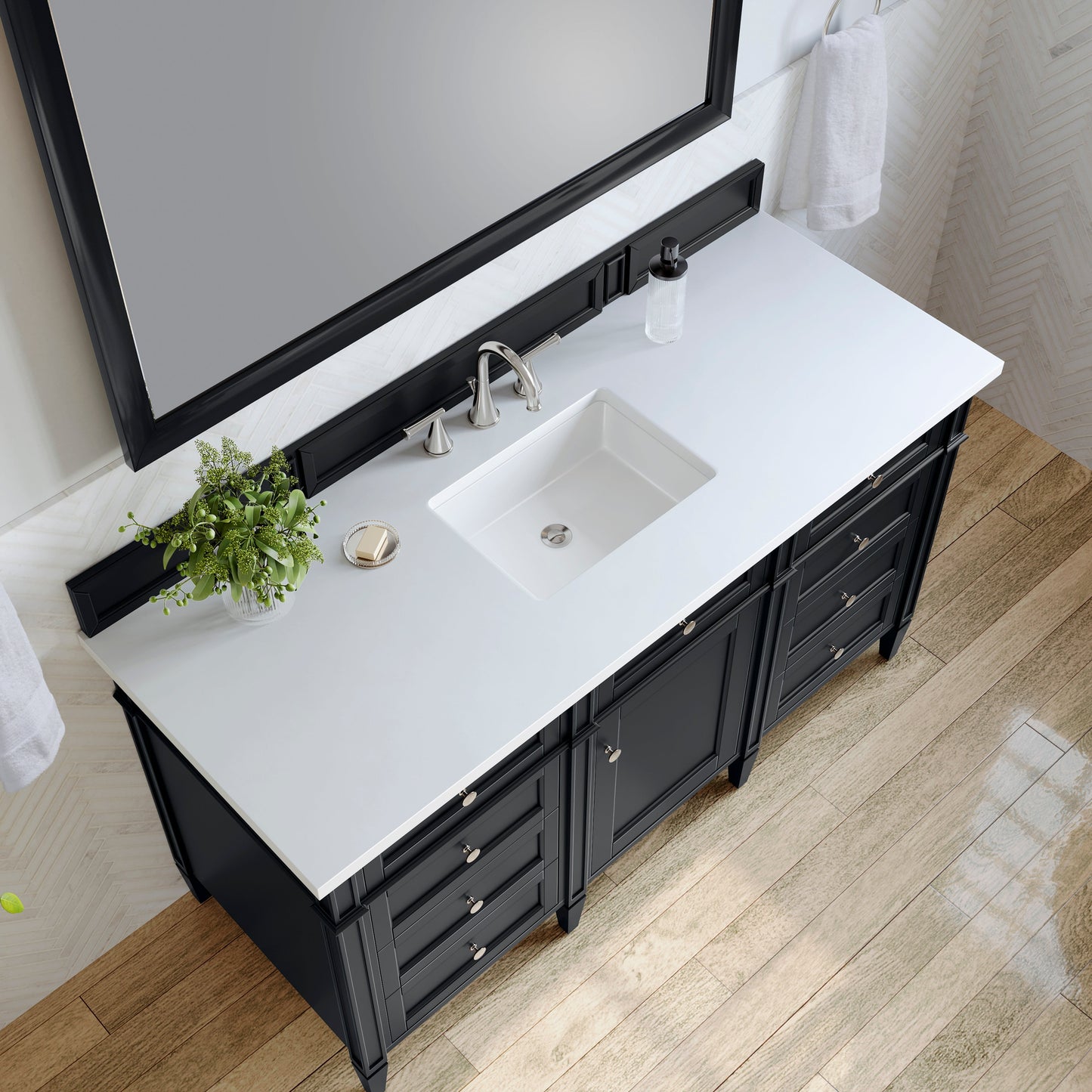 
                  
                    Brittany 60" Single Vanity in Black Onyx Single Bathroom Vanity James Martin Vanities White Zeus Silestone 
                  
                