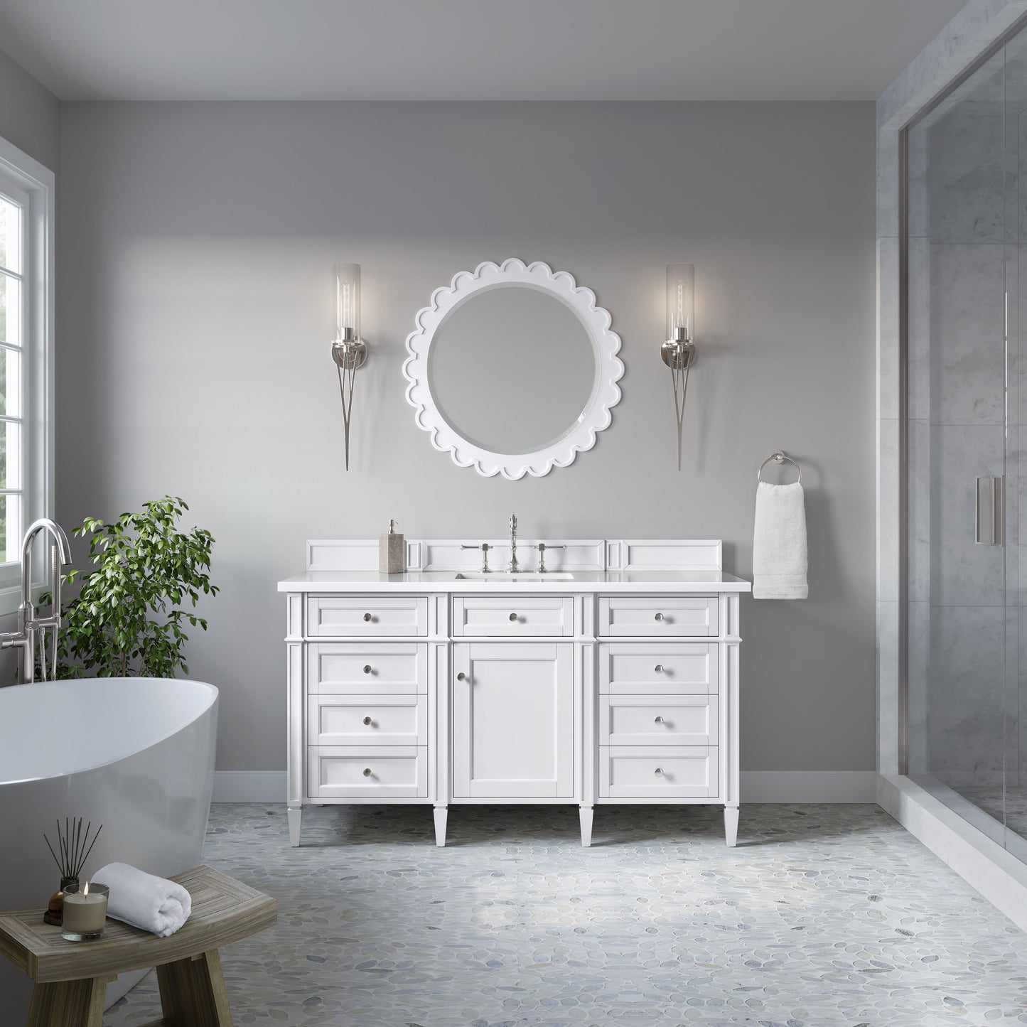 Brittany 60" Single Vanity in Bright White Single Bathroom Vanity James Martin Vanities 