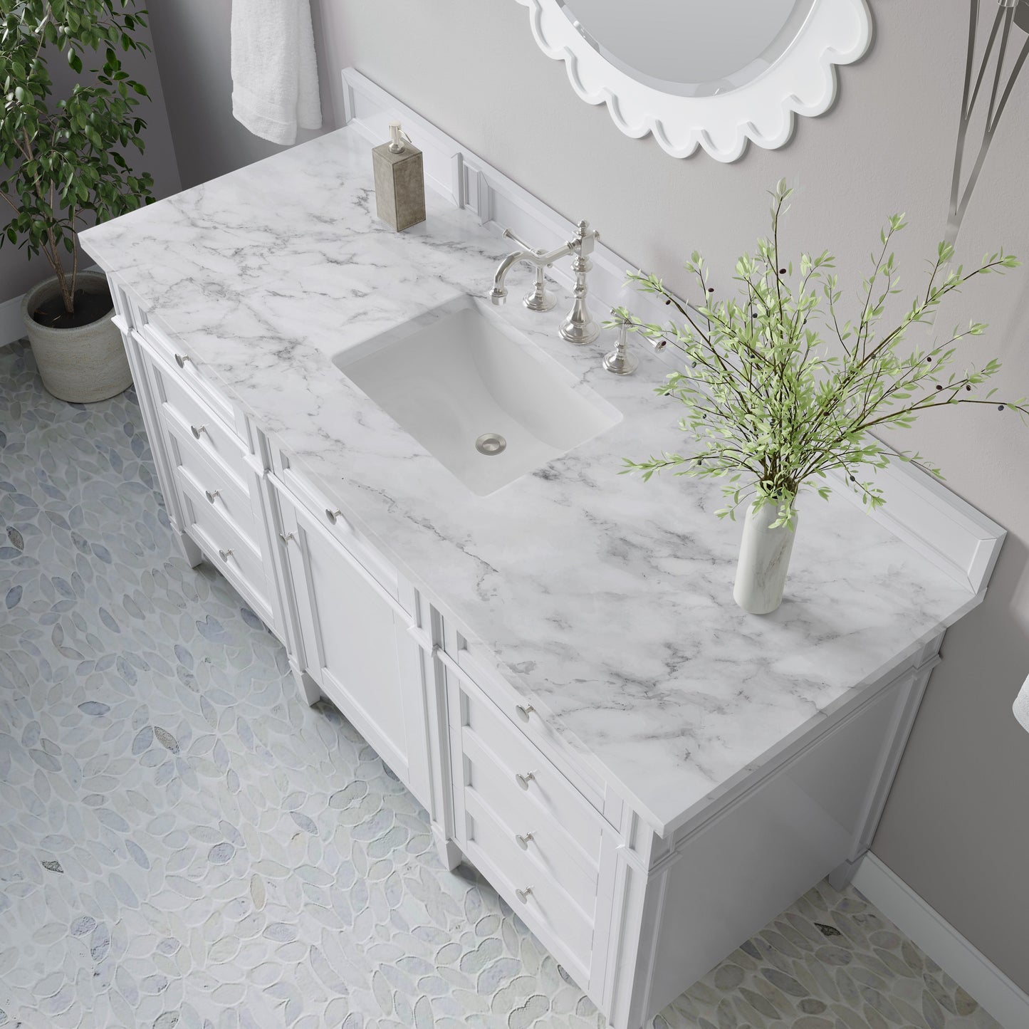 
                  
                    Brittany 60" Single Vanity in Bright White Single Bathroom Vanity James Martin Vanities Carrara White Marble 
                  
                