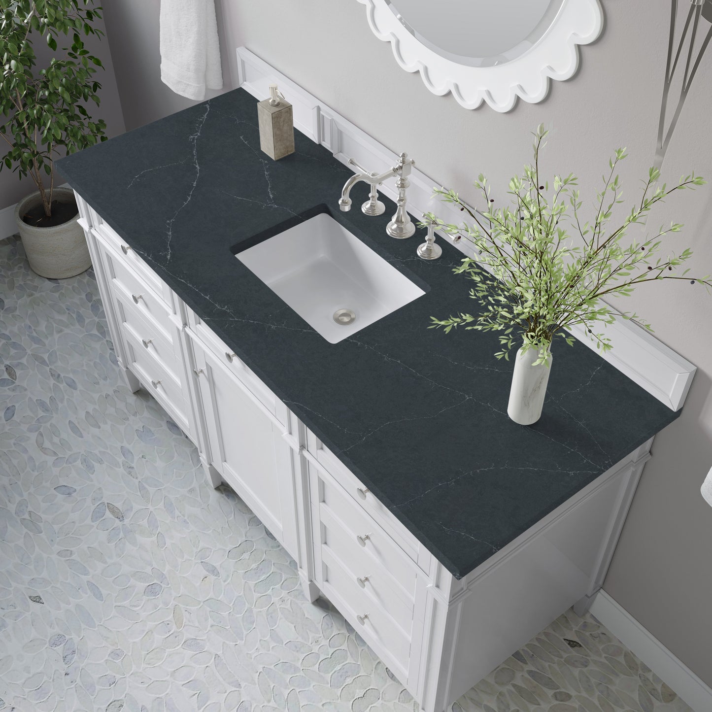 
                  
                    Brittany 60" Single Vanity in Bright White Single Bathroom Vanity James Martin Vanities Charcoal Soapstone Silestone 
                  
                