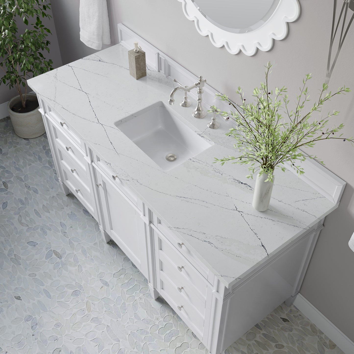 
                  
                    Brittany 60" Single Vanity in Bright White Single Bathroom Vanity James Martin Vanities Ethereal Noctis Silestone 
                  
                
