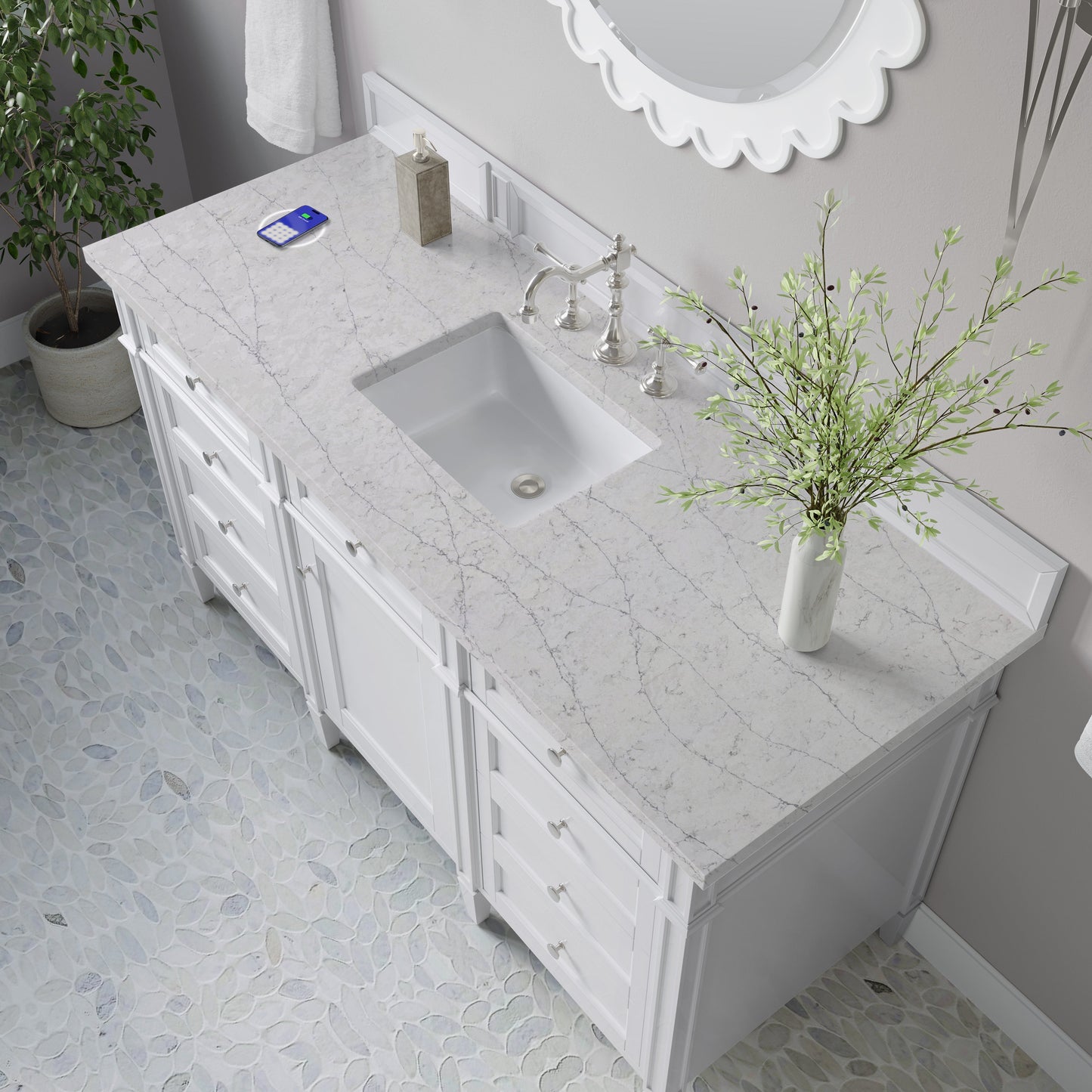 
                  
                    Brittany 60" Single Vanity in Bright White Single Bathroom Vanity James Martin Vanities FreePower-Enabled Eternal Jasmine Pearl Silestone 
                  
                