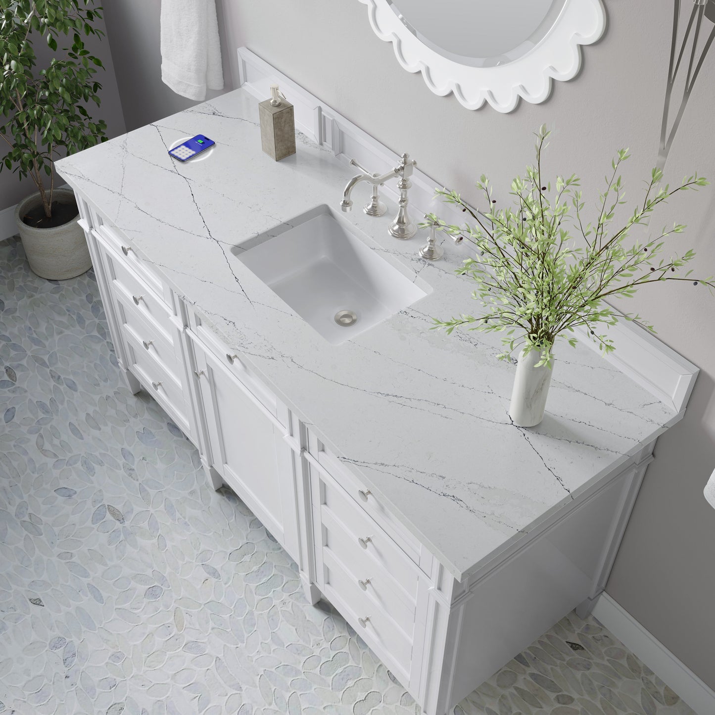 
                  
                    Brittany 60" Single Vanity in Bright White Single Bathroom Vanity James Martin Vanities FreePower-Enabled Ethereal Noctis Silestone 
                  
                