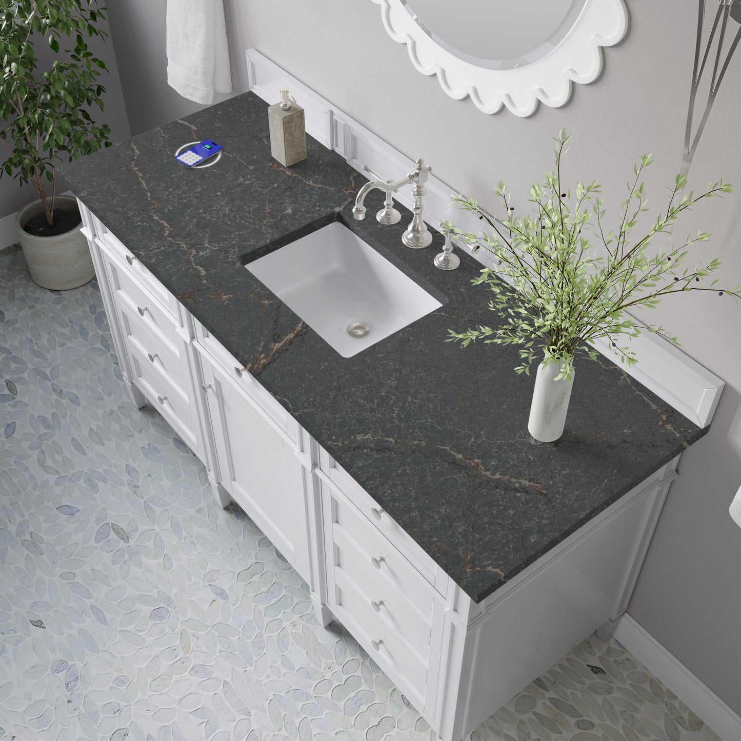 
                  
                    Brittany 60" Single Vanity in Bright White Single Bathroom Vanity James Martin Vanities FreePower-Enabled Parisien Bleu Silestone 
                  
                