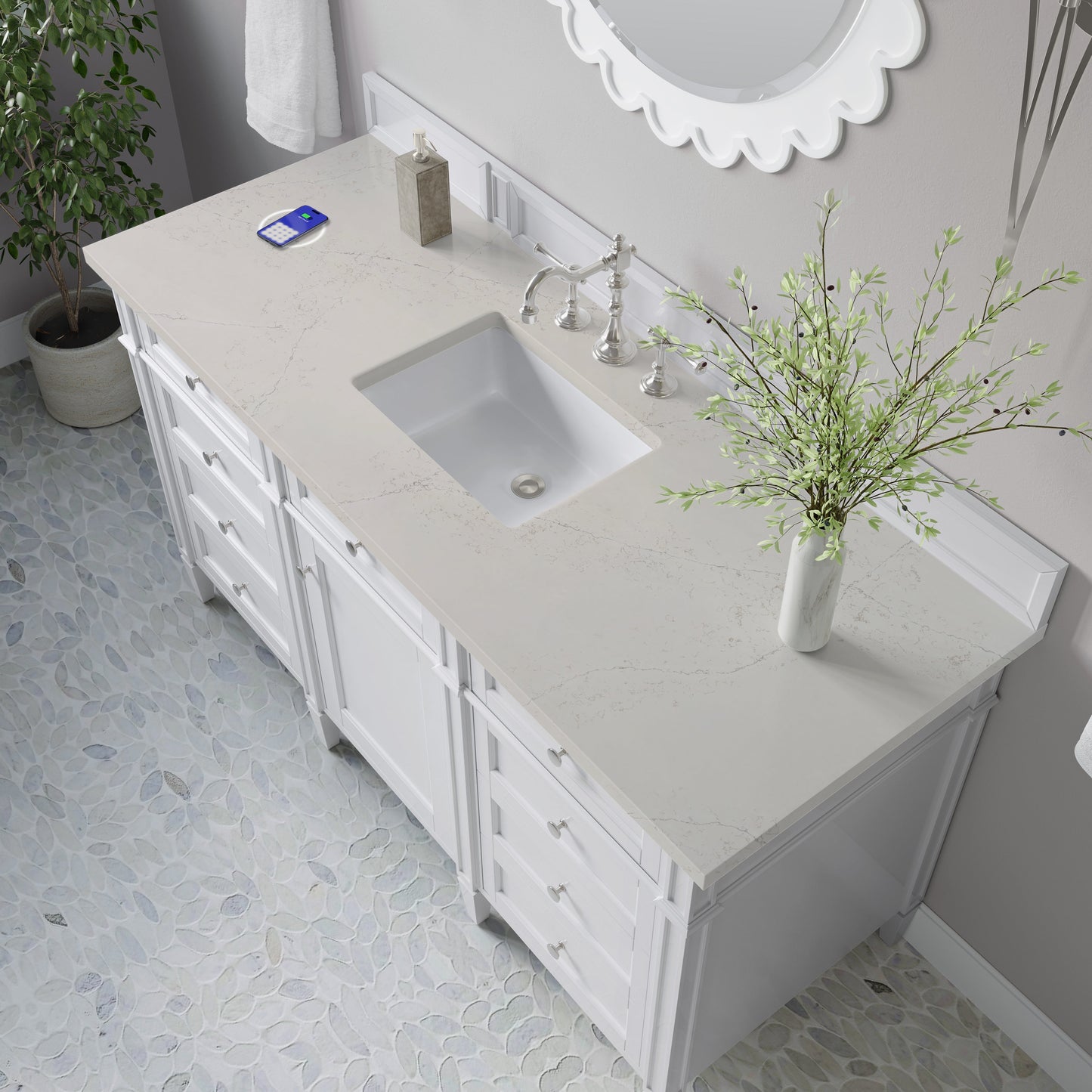 
                  
                    Brittany 60" Single Vanity in Bright White Single Bathroom Vanity James Martin Vanities FreePower-Enabled Siberian Silestone 
                  
                