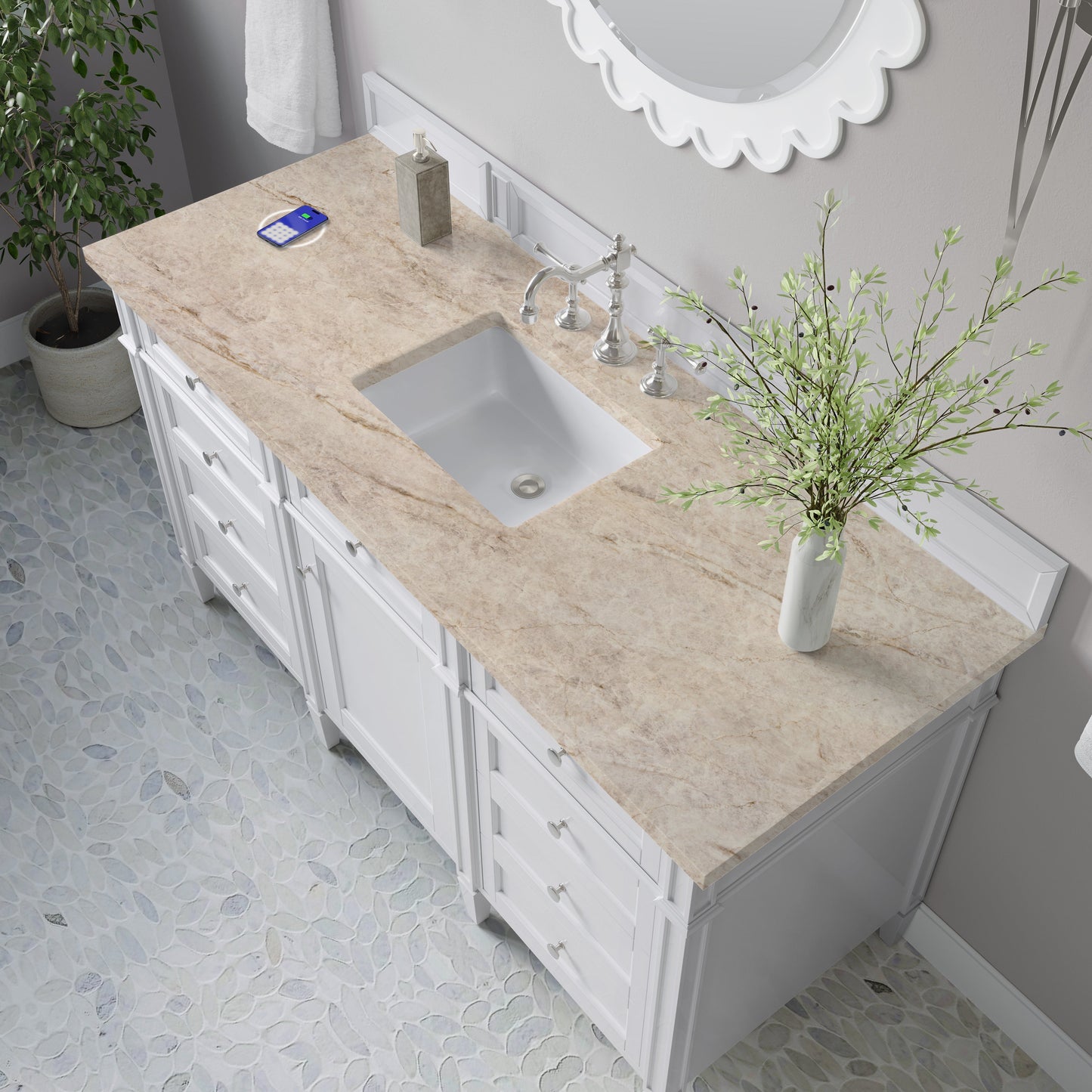 
                  
                    Brittany 60" Single Vanity in Bright White Single Bathroom Vanity James Martin Vanities FreePower-Enabled Tajnar Eclos 
                  
                