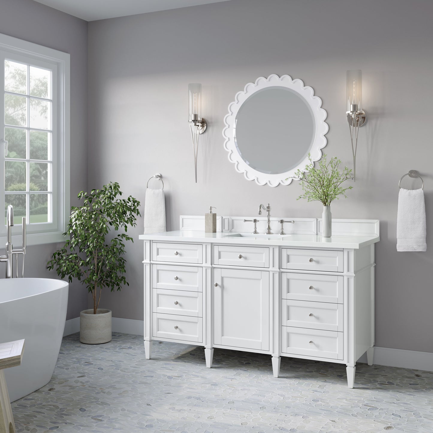 
                  
                    Brittany 60" Single Vanity in Bright White Single Bathroom Vanity James Martin Vanities Select Your Top 
                  
                