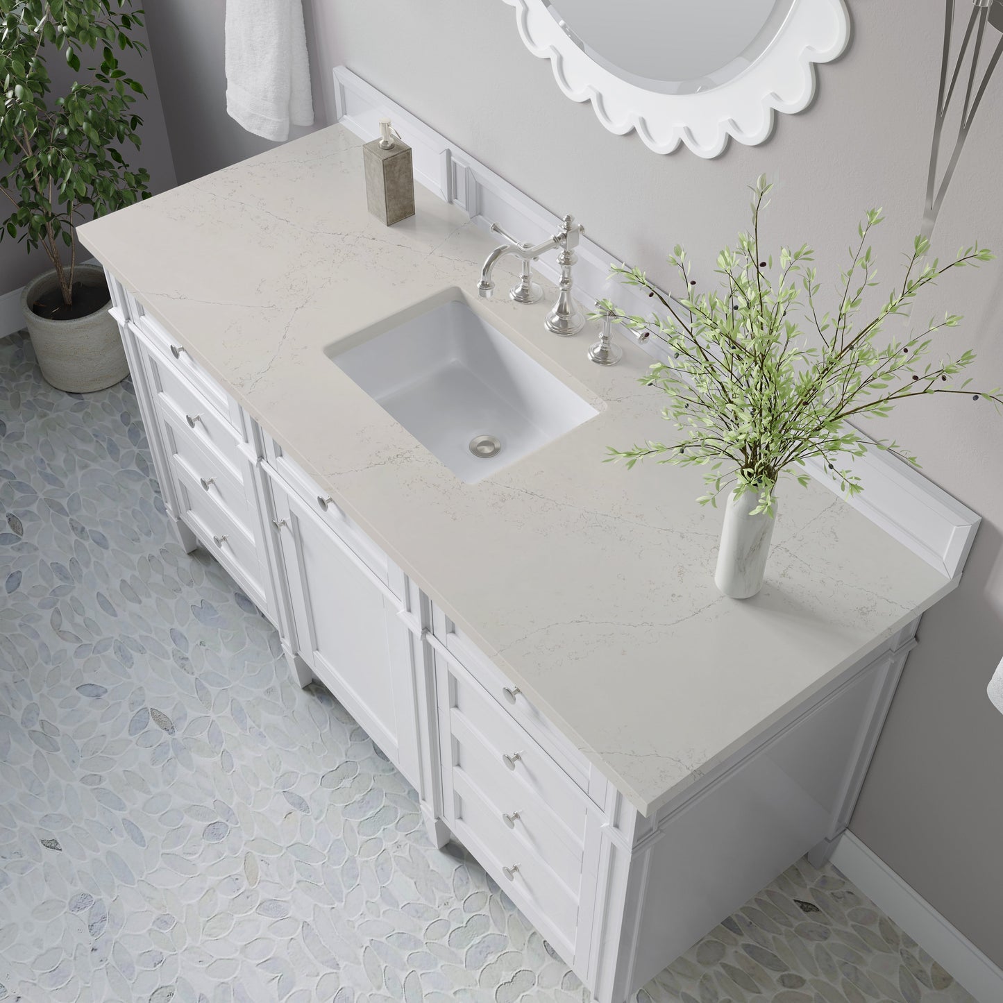 
                  
                    Brittany 60" Single Vanity in Bright White Single Bathroom Vanity James Martin Vanities Siberian Silestone 
                  
                