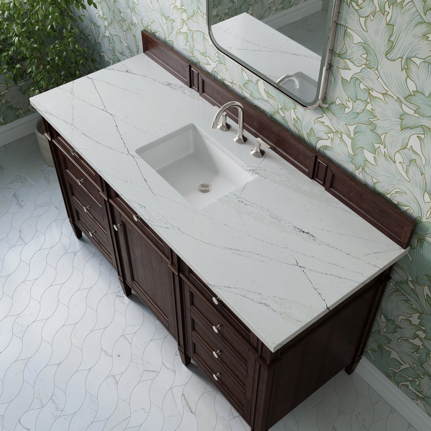 
                  
                    Brittany 60" Single Vanity in Burnished Mahogany Single Bathroom Vanity James Martin Vanities Ethereal Noctis Silestone 
                  
                