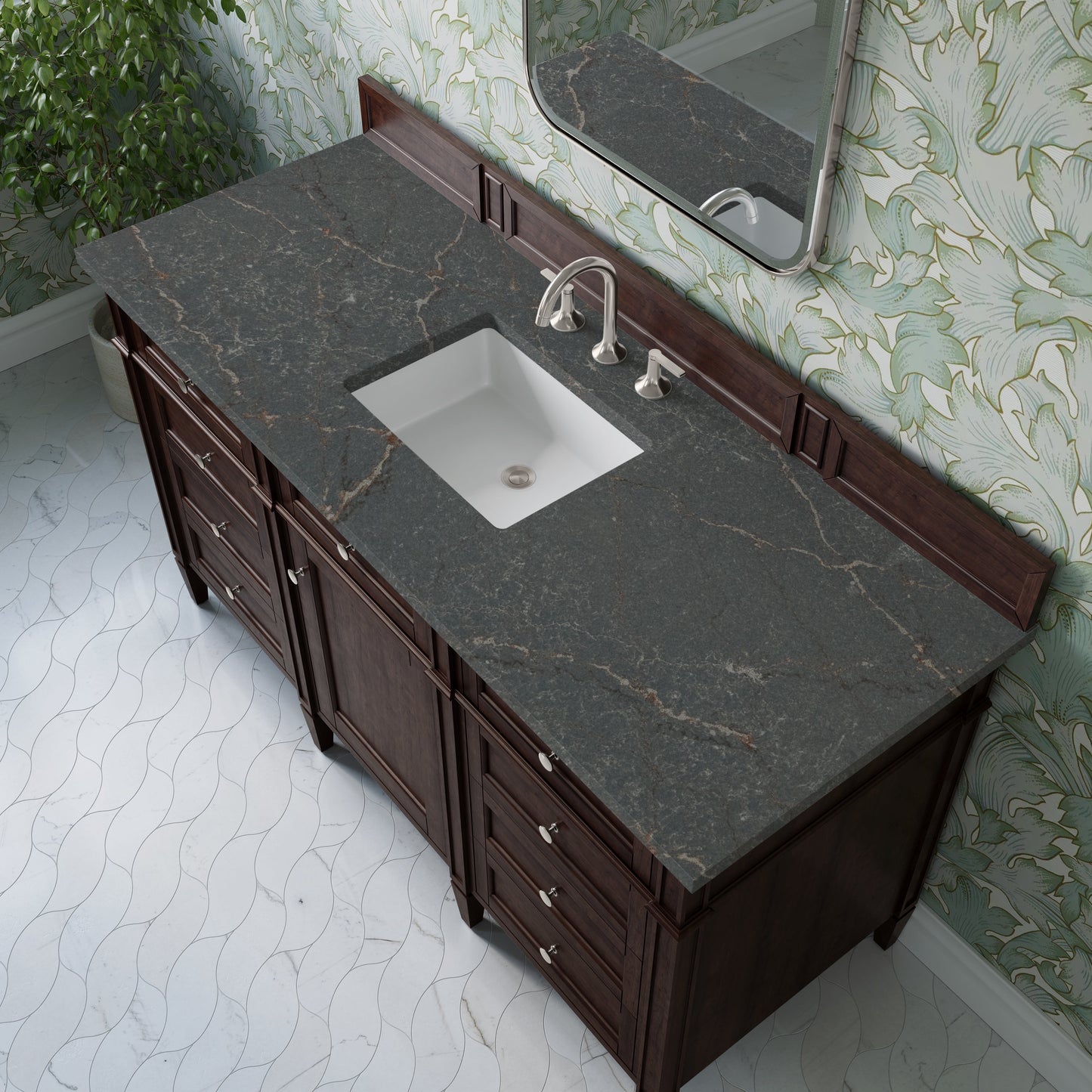 
                  
                    Brittany 60" Single Vanity in Burnished Mahogany Single Bathroom Vanity James Martin Vanities Parisien Bleu Silestone 
                  
                