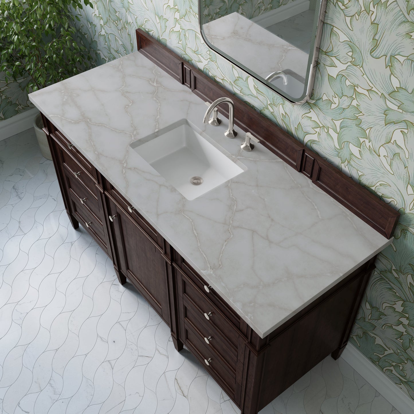 
                  
                    Brittany 60" Single Vanity in Burnished Mahogany Single Bathroom Vanity James Martin Vanities Victorian Silver Silestone 
                  
                