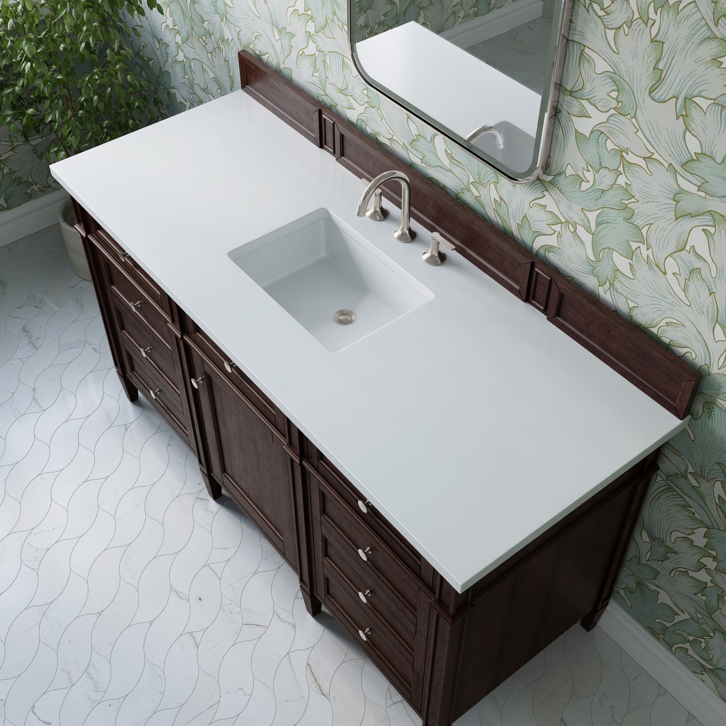 
                  
                    Brittany 60" Single Vanity in Burnished Mahogany Single Bathroom Vanity James Martin Vanities White Zeus Silestone 
                  
                