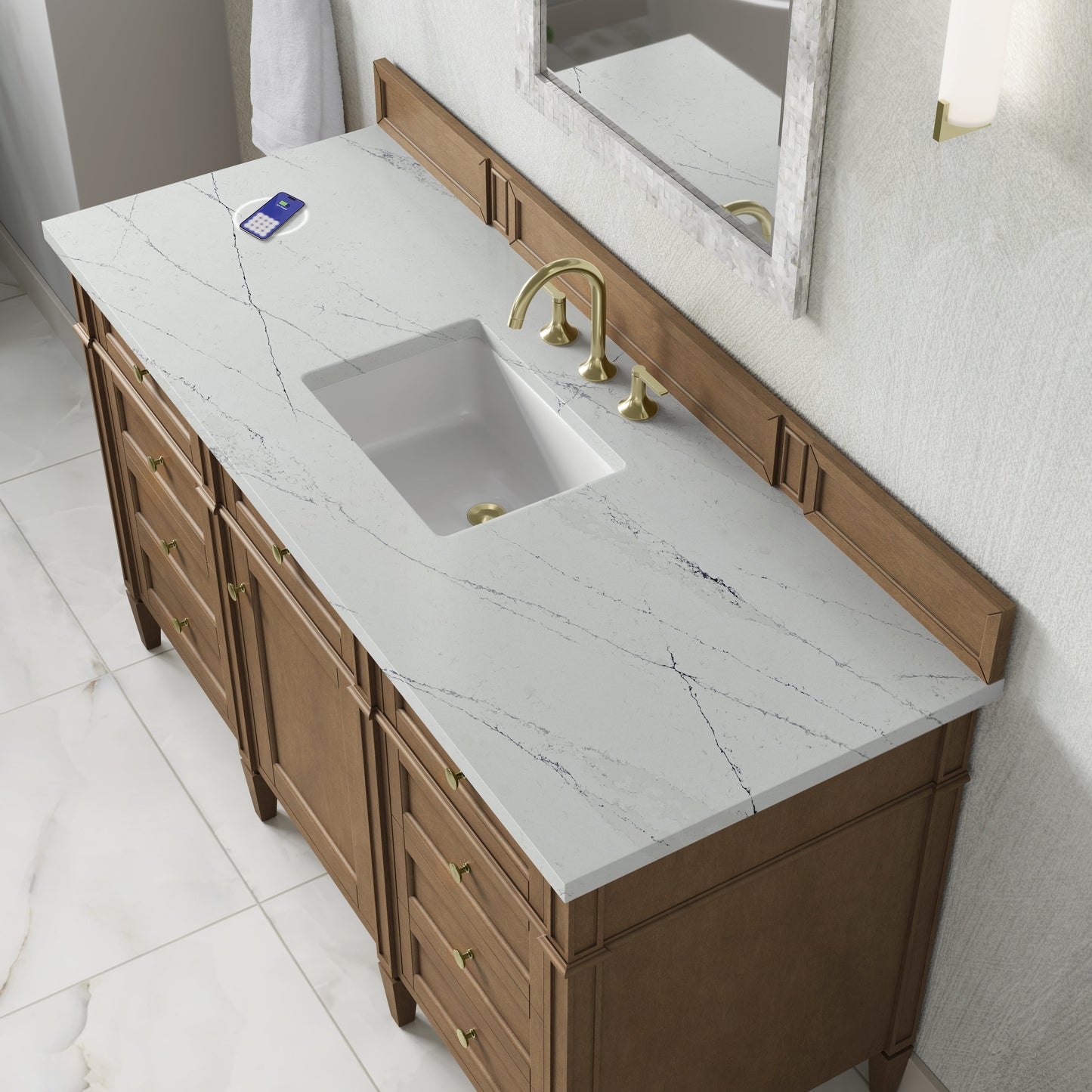 
                  
                    Brittany 60" Single Vanity in Pecan Single Bathroom Vanity James Martin Vanities FreePower-Enabled Ethereal Noctis Silestone 
                  
                