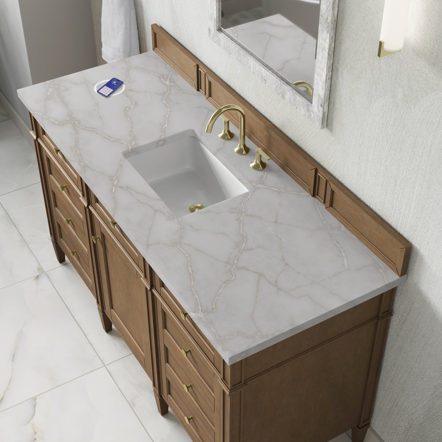 
                  
                    Brittany 60" Single Vanity in Pecan Single Bathroom Vanity James Martin Vanities FreePower-Enabled Victorian Silver Silestone 
                  
                