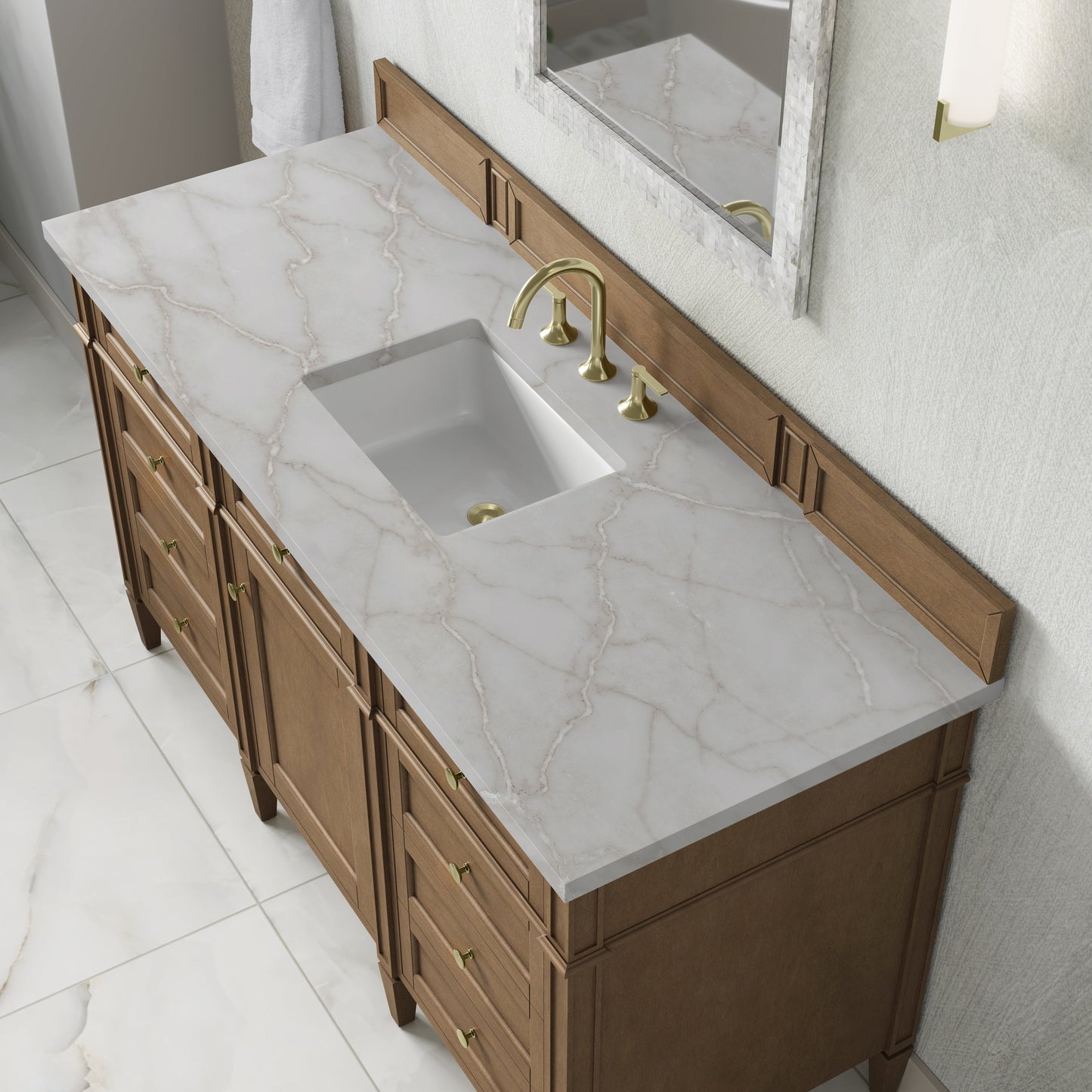 
                  
                    Brittany 60" Single Vanity in Pecan Single Bathroom Vanity James Martin Vanities Victorian Silver Silestone 
                  
                