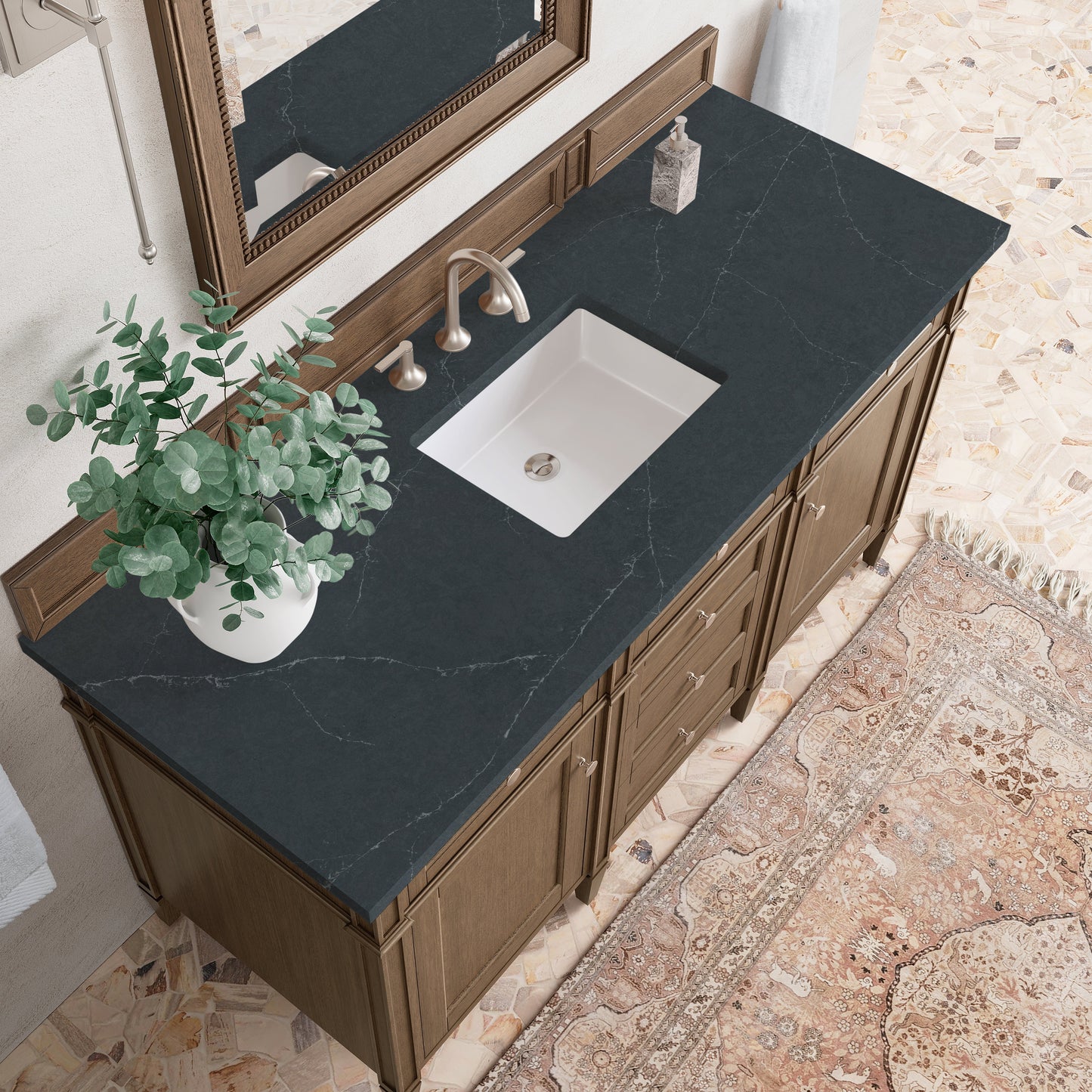 
                  
                    Brittany 60" Single Vanity in Saddle Brown Single Bathroom Vanity James Martin Vanities Charcoal Soapstone Silestone 
                  
                