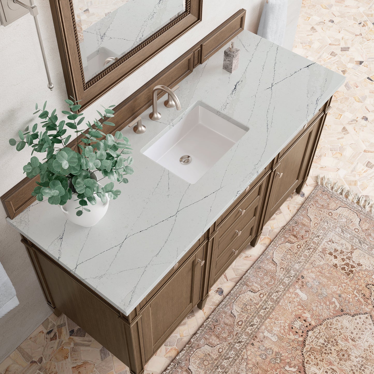 
                  
                    Brittany 60" Single Vanity in Saddle Brown Single Bathroom Vanity James Martin Vanities Ethereal Noctis Silestone 
                  
                