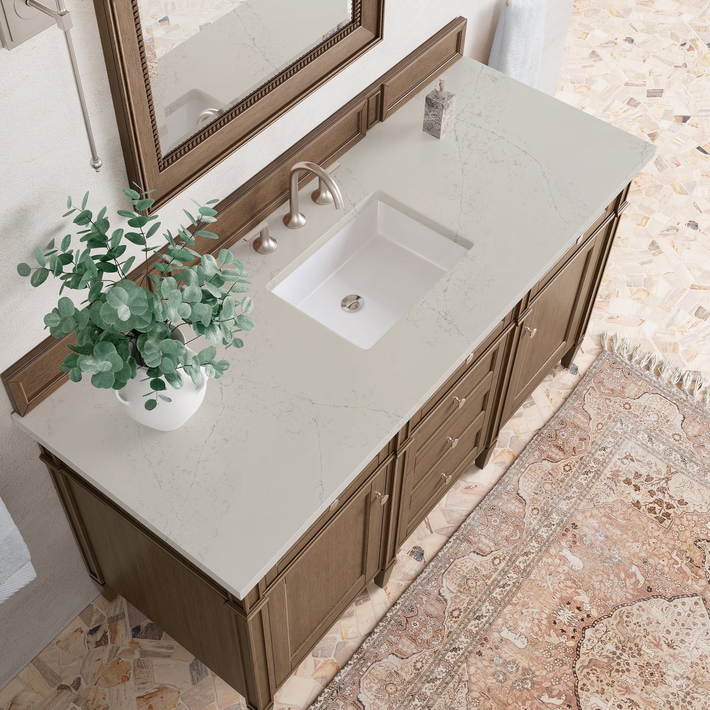 
                  
                    Brittany 60" Single Vanity in Saddle Brown Single Bathroom Vanity James Martin Vanities Siberian Silestone 
                  
                