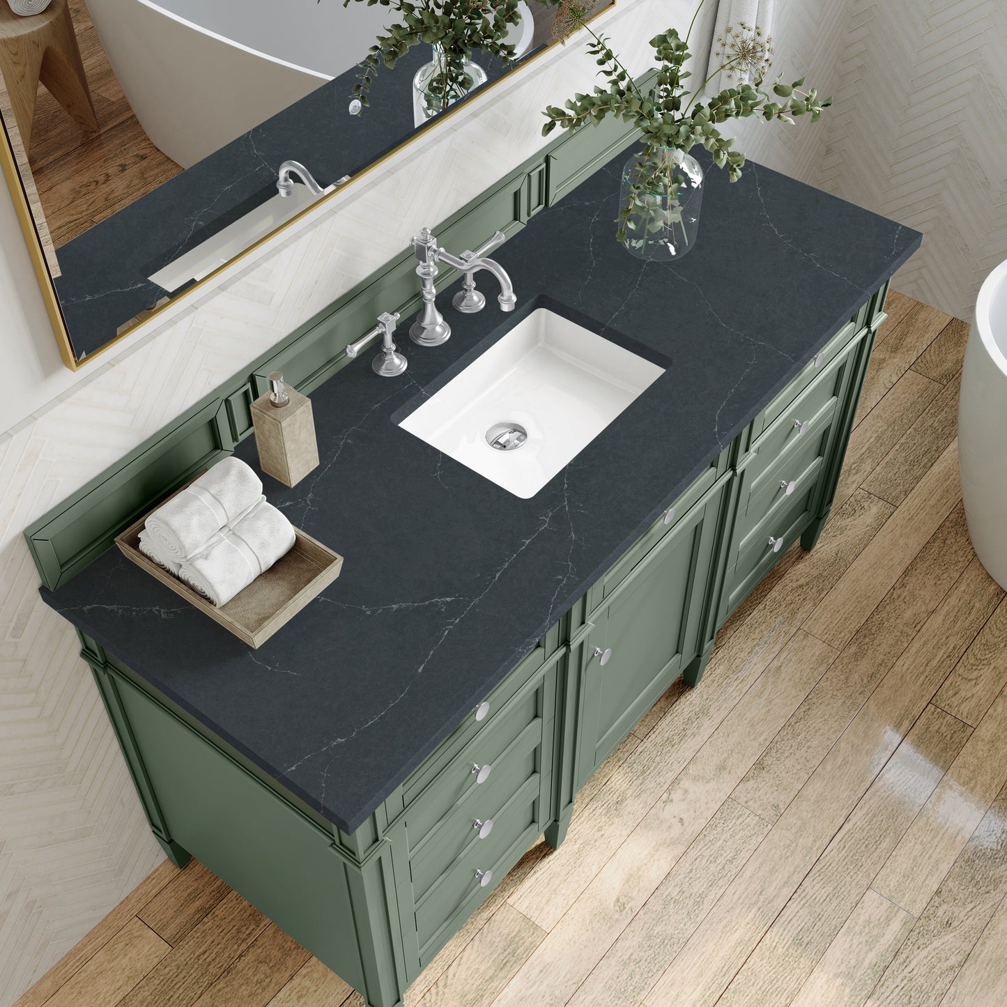 
                  
                    Brittany 60" Single Vanity in Smokey Celadon Single Bathroom Vanity James Martin Vanities Charcoal Soapstone Silestone 
                  
                