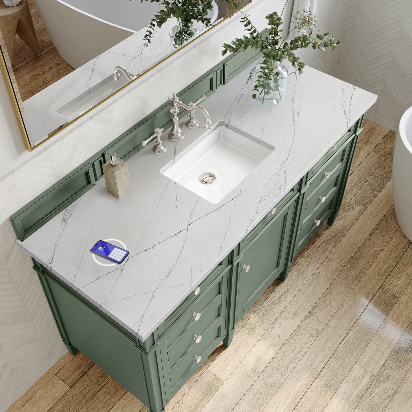 
                  
                    Brittany 60" Single Vanity in Smokey Celadon Single Bathroom Vanity James Martin Vanities FreePower-Enabled Ethereal Noctis Silestone 
                  
                