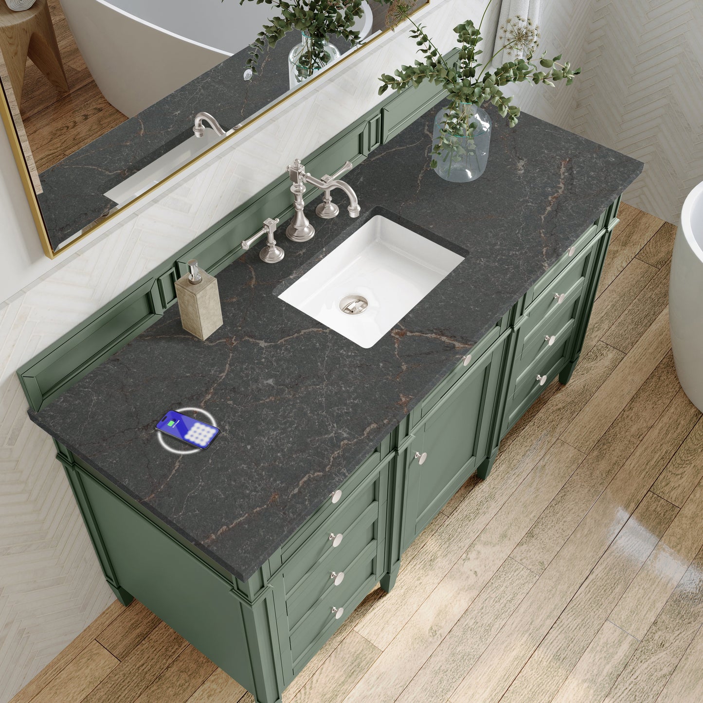 
                  
                    Brittany 60" Single Vanity in Smokey Celadon Single Bathroom Vanity James Martin Vanities FreePower-Enabled Parisien Bleu Silestone 
                  
                