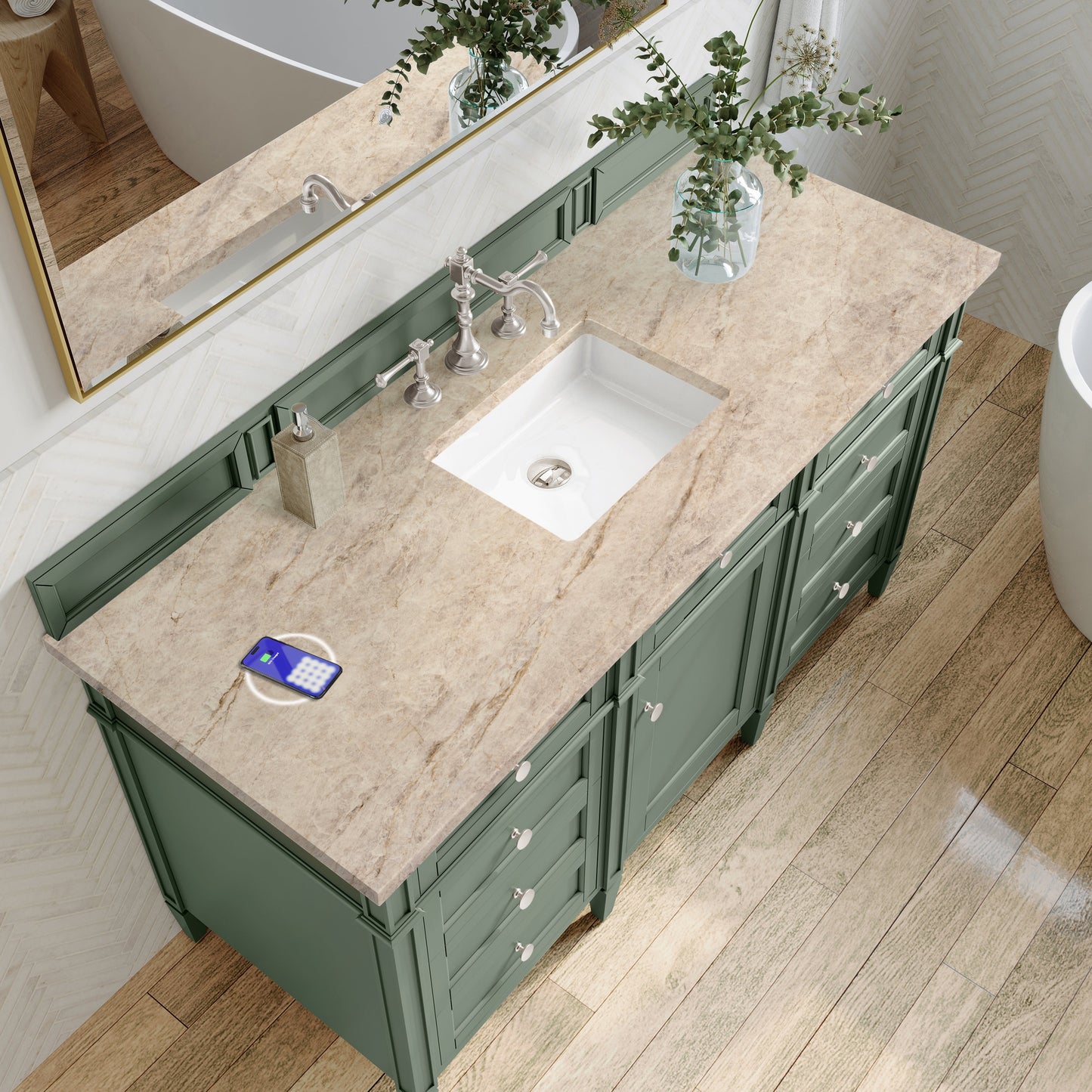 
                  
                    Brittany 60" Single Vanity in Smokey Celadon Single Bathroom Vanity James Martin Vanities FreePower-Enabled Tajnar Eclos 
                  
                