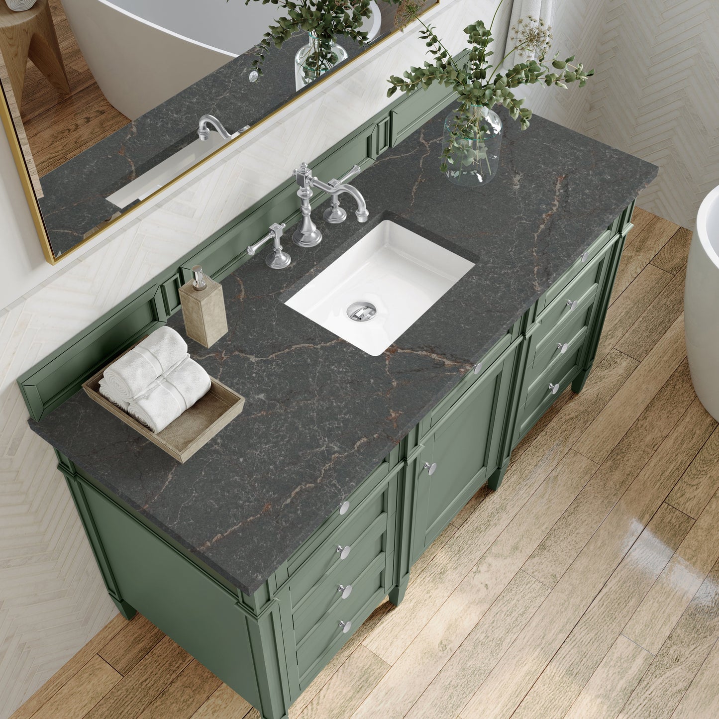 
                  
                    Brittany 60" Single Vanity in Smokey Celadon Single Bathroom Vanity James Martin Vanities Parisien Bleu Silestone 
                  
                