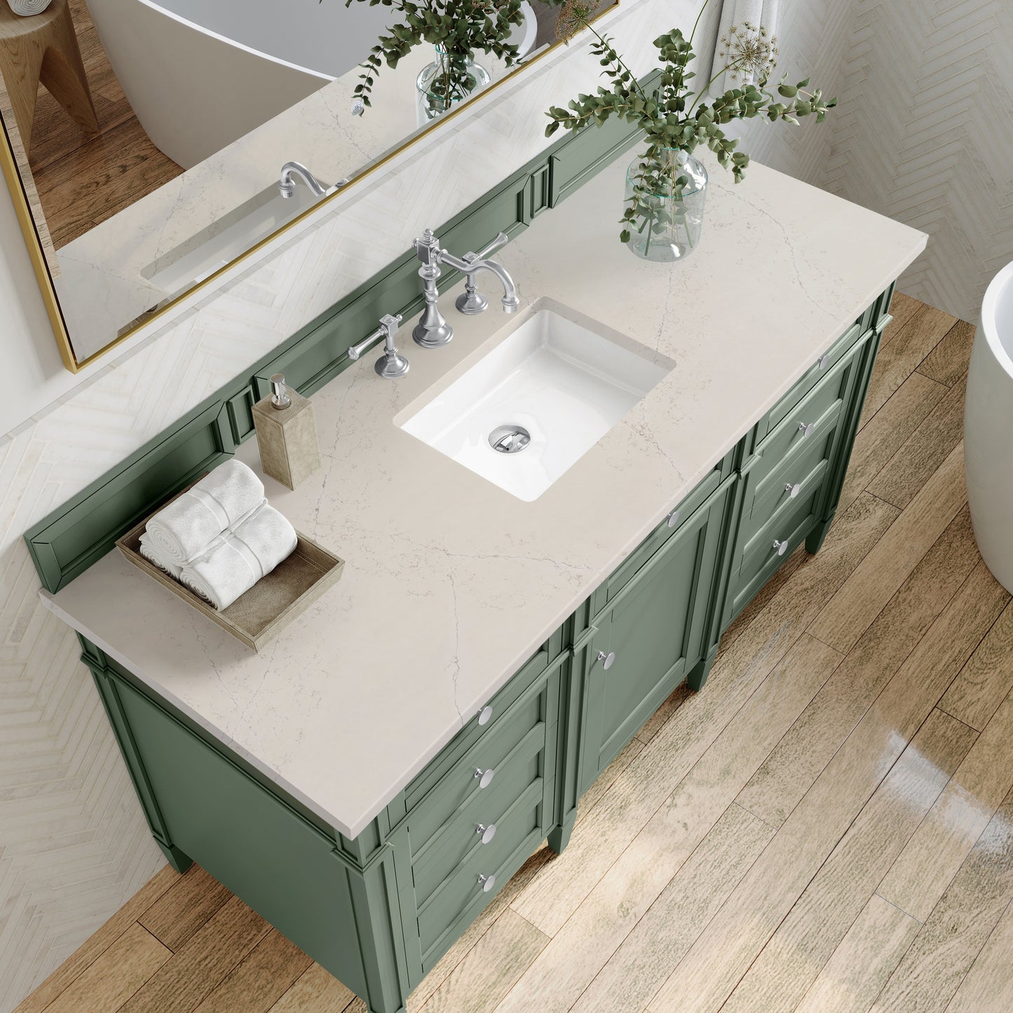 
                  
                    Brittany 60" Single Vanity in Smokey Celadon Single Bathroom Vanity James Martin Vanities Siberian Silestone 
                  
                