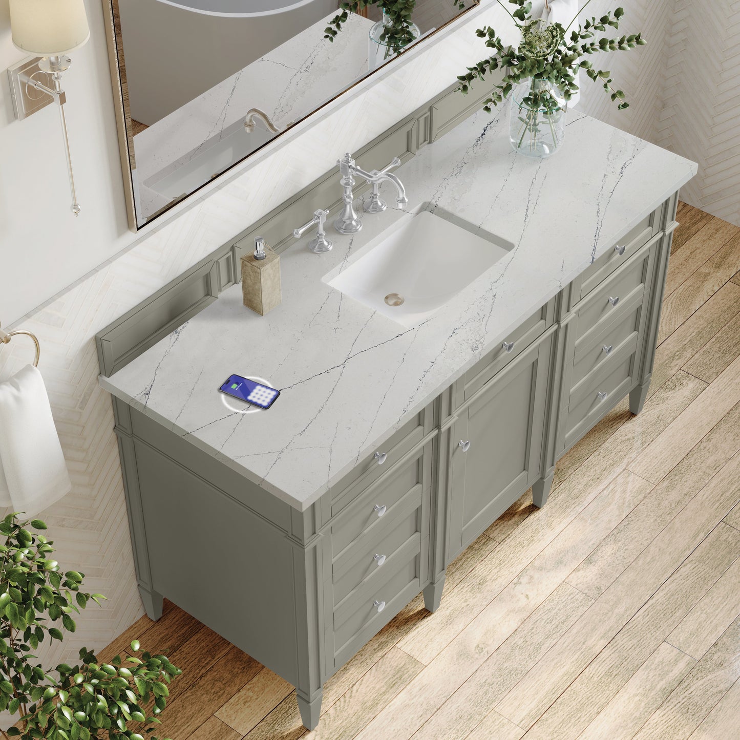 
                  
                    Brittany 60" Single Vanity in Urban Gray Single Bathroom Vanity James Martin Vanities FreePower-Enabled Ethereal Noctis Silestone 
                  
                