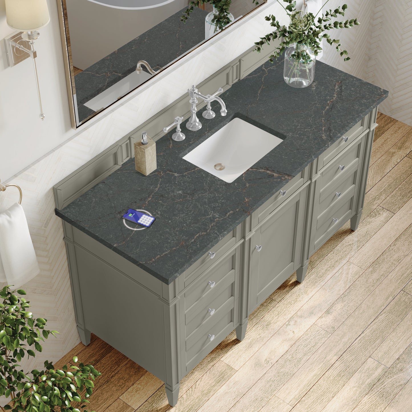 
                  
                    Brittany 60" Single Vanity in Urban Gray Single Bathroom Vanity James Martin Vanities FreePower-Enabled Parisien Bleu Silestone 
                  
                