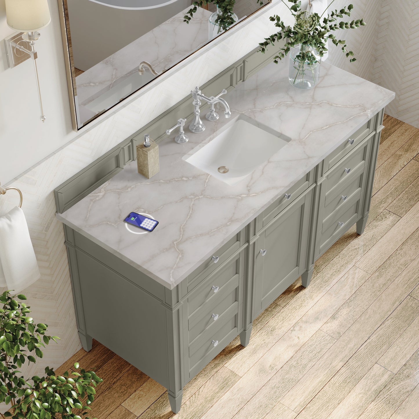 
                  
                    Brittany 60" Single Vanity in Urban Gray Single Bathroom Vanity James Martin Vanities FreePower-Enabled Victorian Silver Silestone 
                  
                