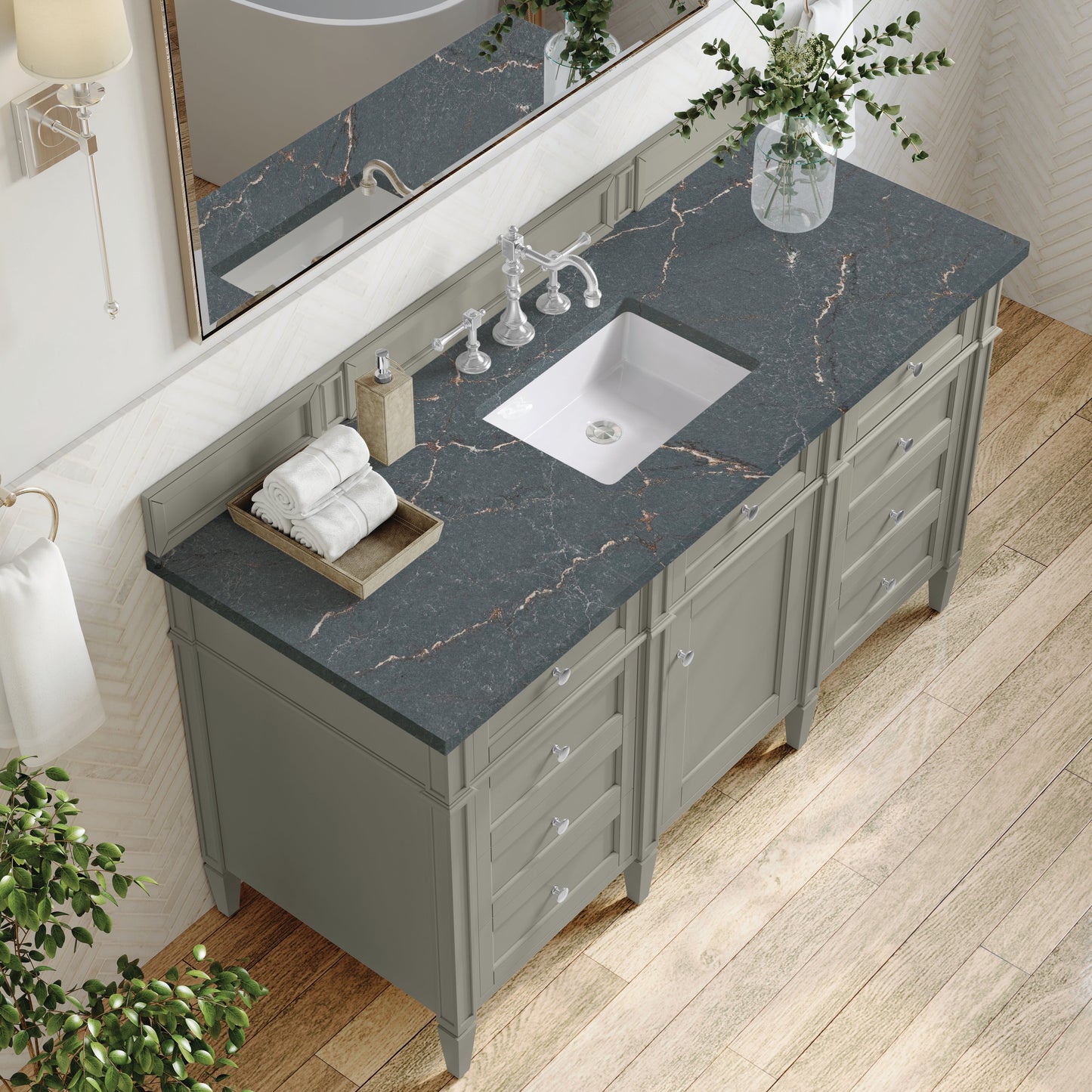 
                  
                    Brittany 60" Single Vanity in Urban Gray Single Bathroom Vanity James Martin Vanities Parisien Bleu Silestone 
                  
                