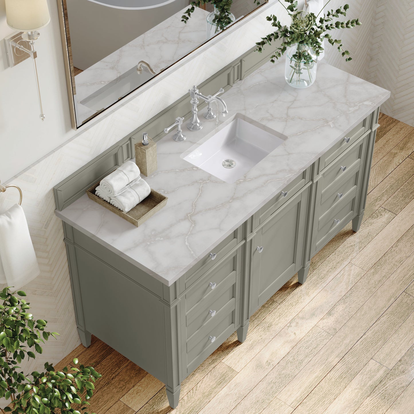 
                  
                    Brittany 60" Single Vanity in Urban Gray Single Bathroom Vanity James Martin Vanities Victorian Silver Silestone 
                  
                