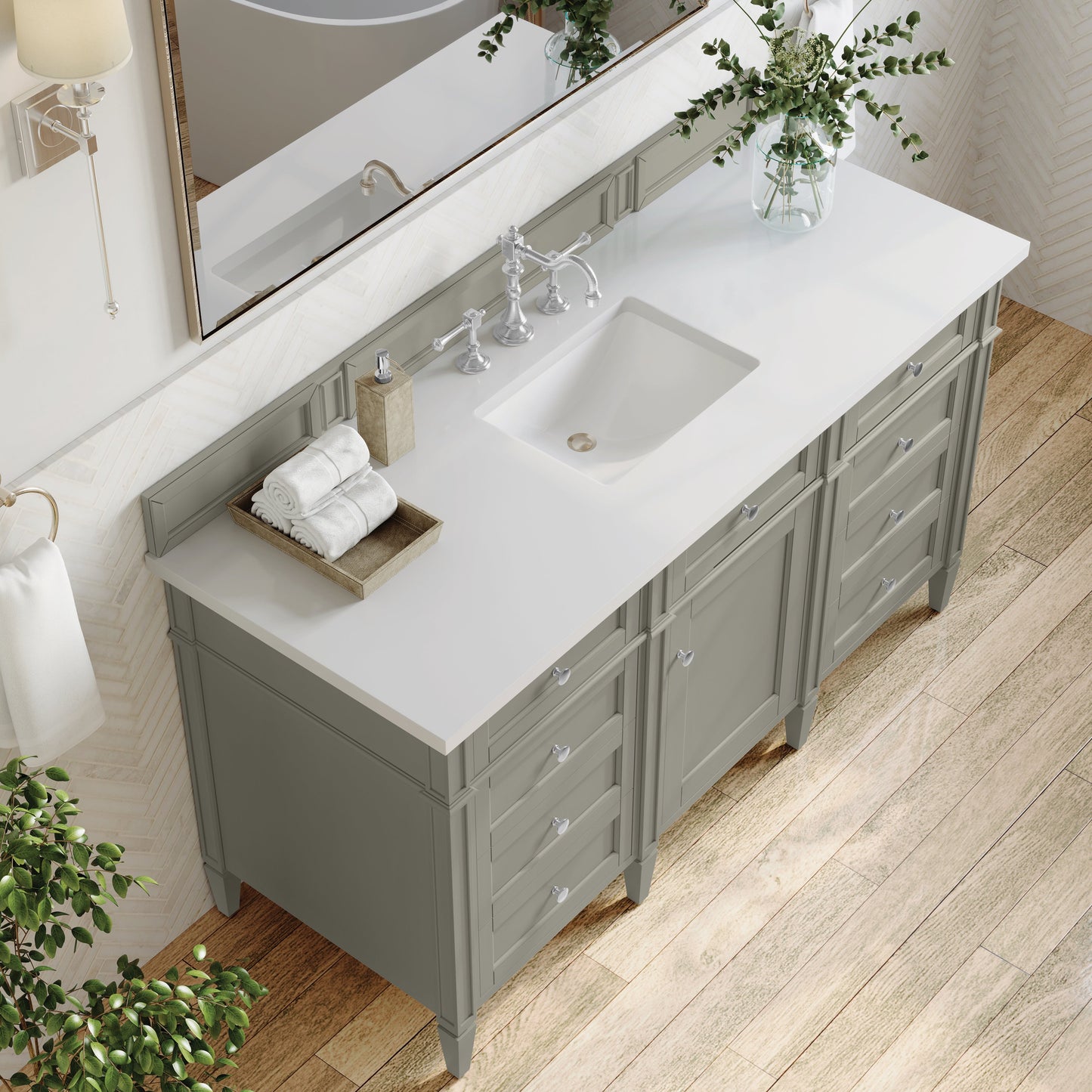 
                  
                    Brittany 60" Single Vanity in Urban Gray Single Bathroom Vanity James Martin Vanities White Zeus Silestone 
                  
                