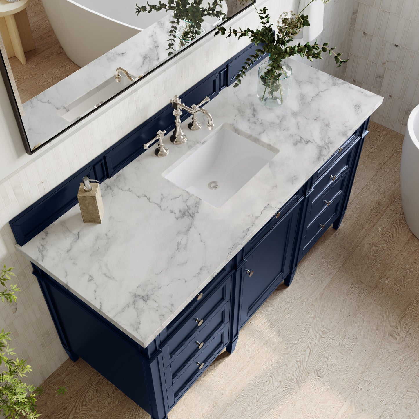 
                  
                    Brittany 60" Single Vanity in Victory Blue Single Bathroom Vanity James Martin Vanities Carrara White Marble 
                  
                