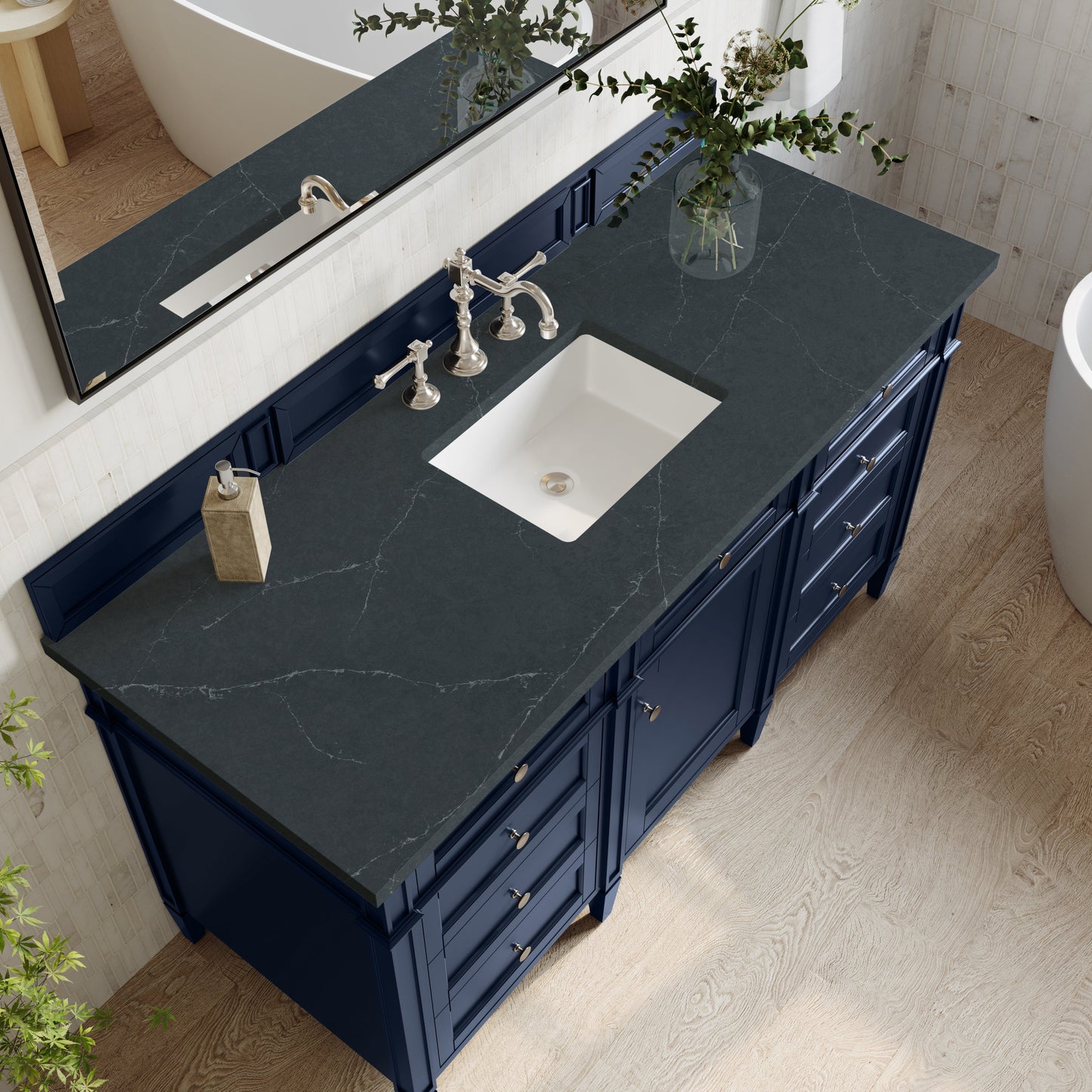 
                  
                    Brittany 60" Single Vanity in Victory Blue Single Bathroom Vanity James Martin Vanities Charcoal Soapstone Silestone 
                  
                