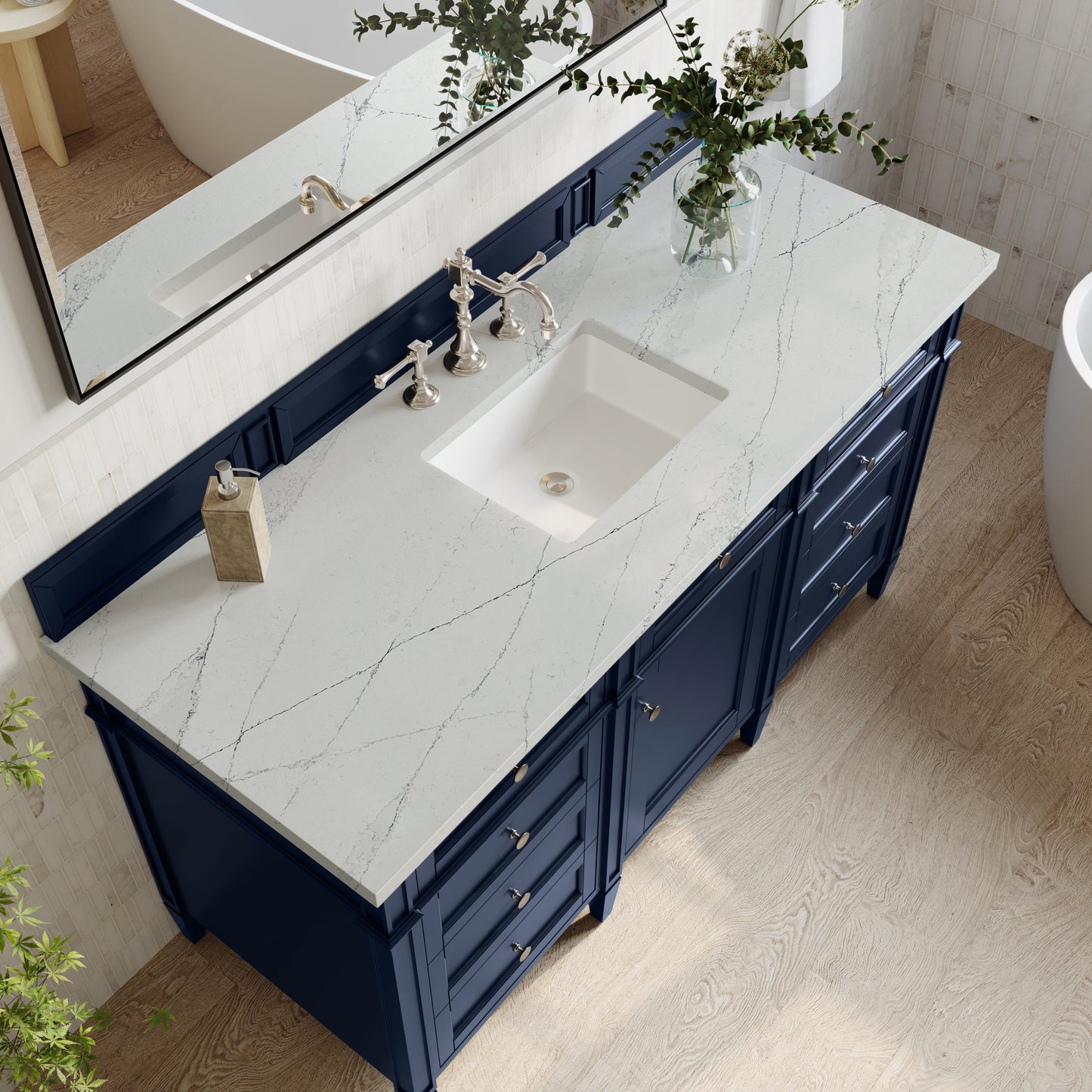 
                  
                    Brittany 60" Single Vanity in Victory Blue Single Bathroom Vanity James Martin Vanities Ethereal Noctis Silestone 
                  
                