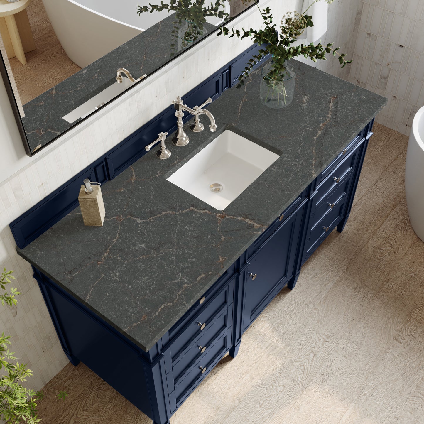 
                  
                    Brittany 60" Single Vanity in Victory Blue Single Bathroom Vanity James Martin Vanities Parisien Bleu Silestone 
                  
                
